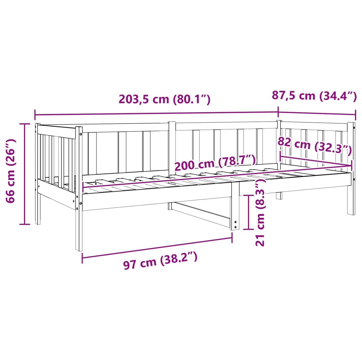 Sengestamme med hodegjerde Vokset Brun 80 x 200 cm Massiv furu