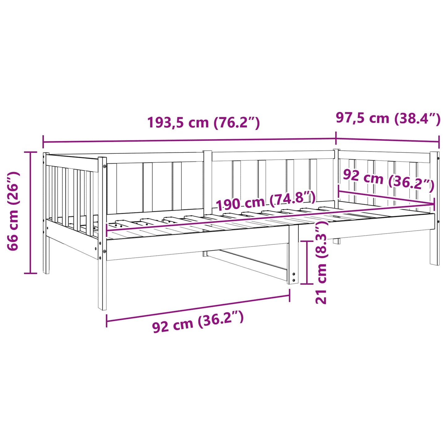Sengestamme med hodegjerde Vokset Brun 90 x 190 cm Massiv furu
