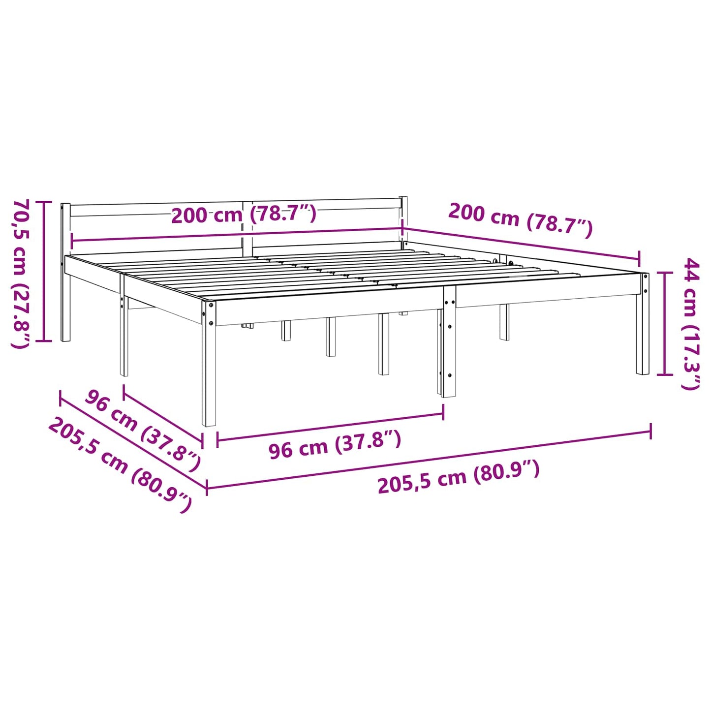 Sengestamme med hodegjerde Vokset Brun 200 x 200 cm Massiv furu