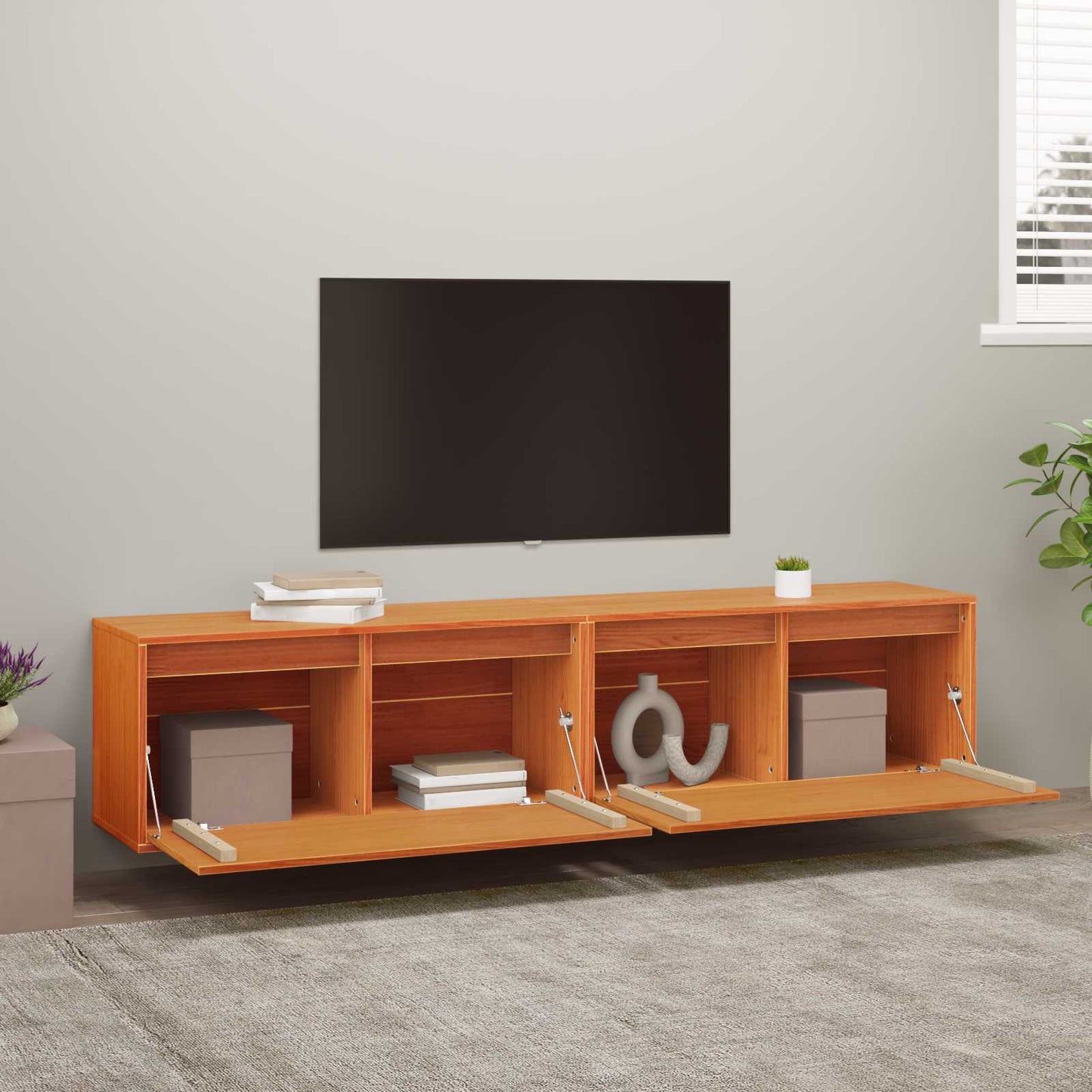 Veggskap med dør 2 pcs Vokset Brun 80 x 30 x 35 cm Massiv furu