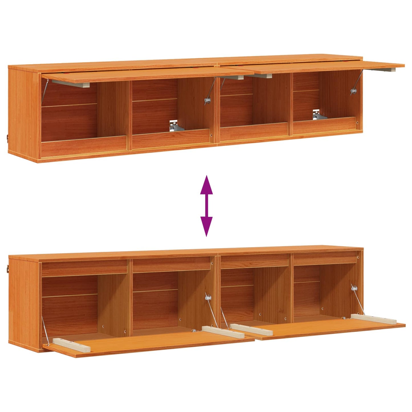 Veggskap med dør 2 pcs Vokset Brun 80 x 30 x 35 cm Massiv furu