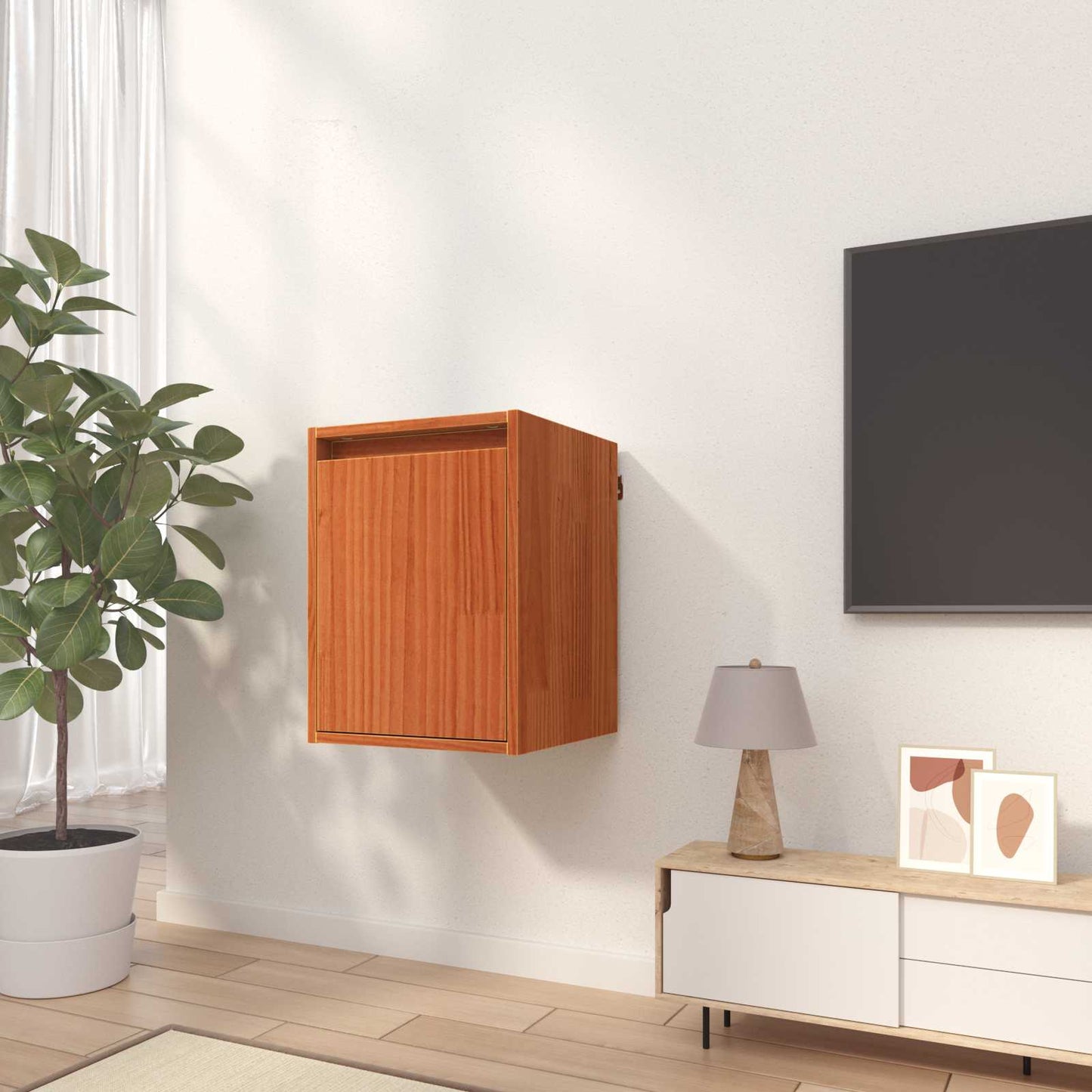 Veggskap Veggmontert Vokset Brun 30 x 30 x 40 cm Massiv furu
