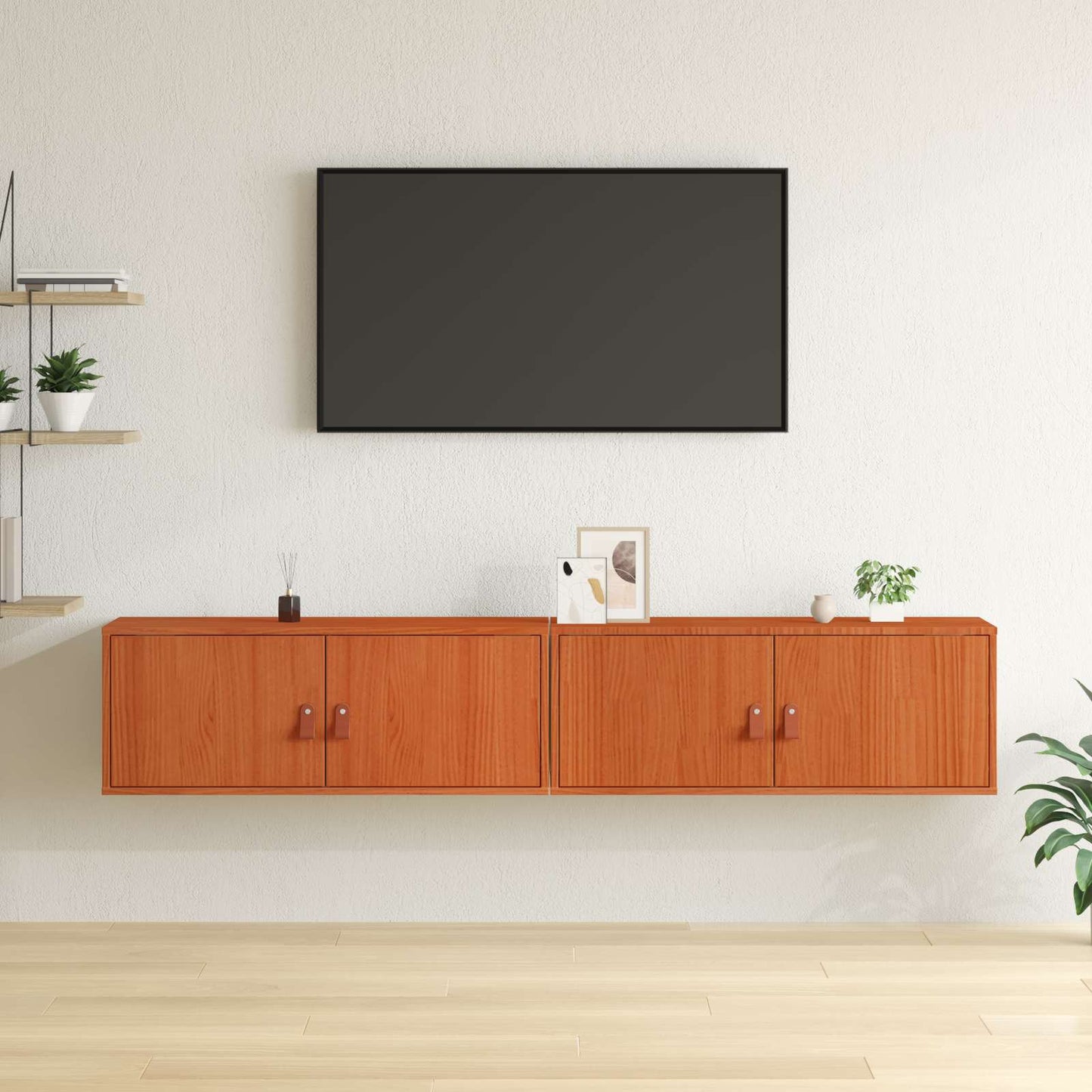 Veggskap med dør 2 pcs Vokset Brun 80 x 30 x 30 cm Massiv furu