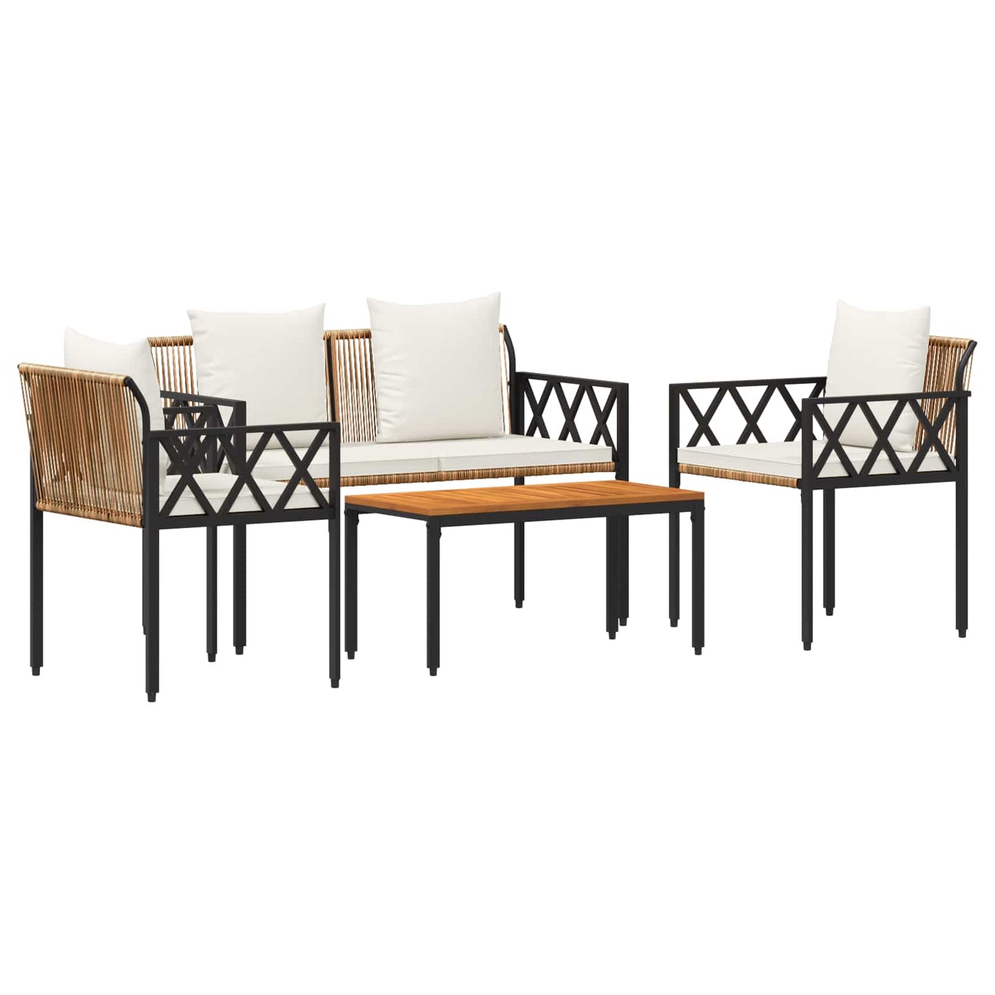 Utemøbelsett 4 pcs Brun og kremhvit polyrotting