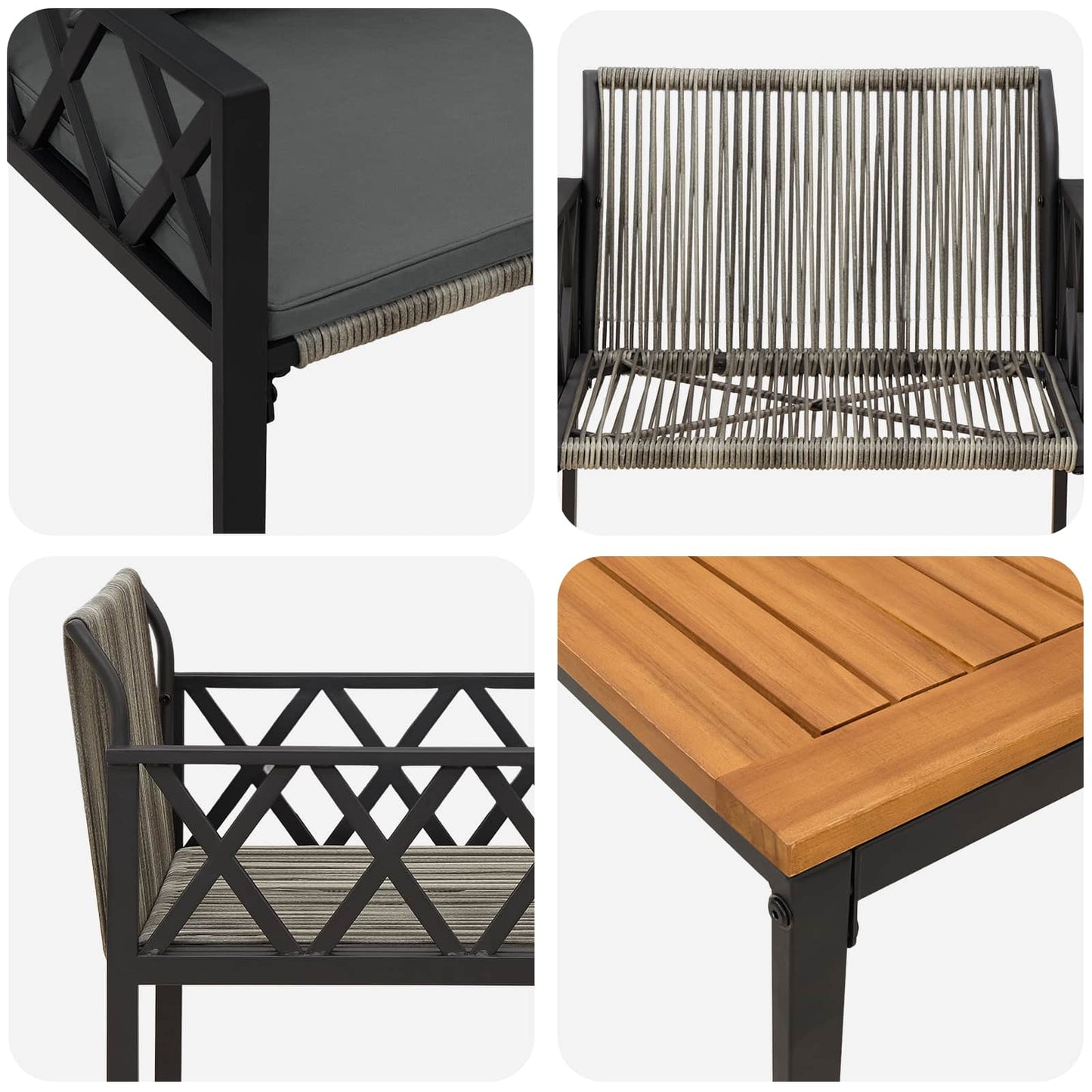 Utemøbelsett 3 stk. Grå og Mørk Grå polyrotting