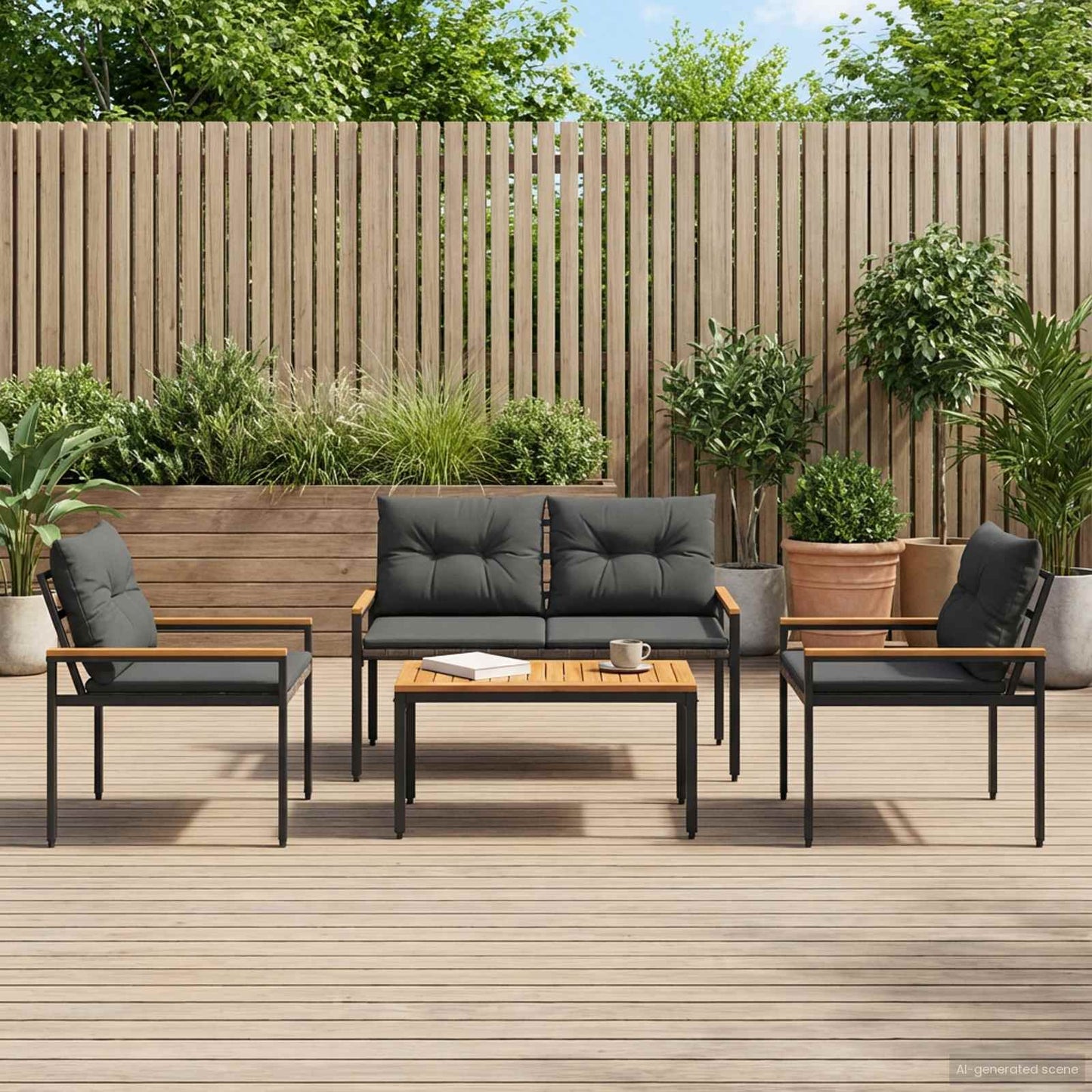 Utemøbelsett 4 pcs Mørkegrå polyrotting