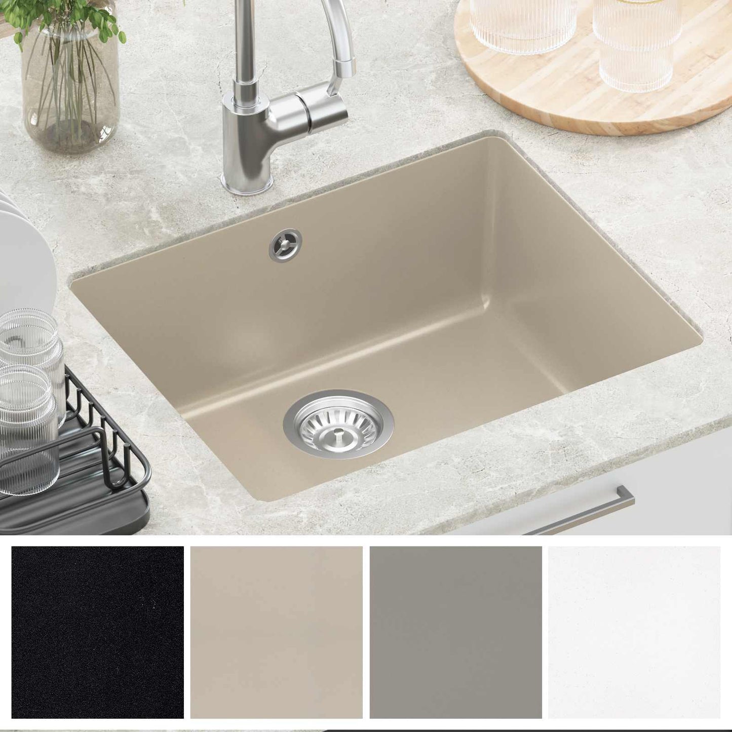 Vask 80% kvarts og 20% harpiks 530 x 460 mm Beige