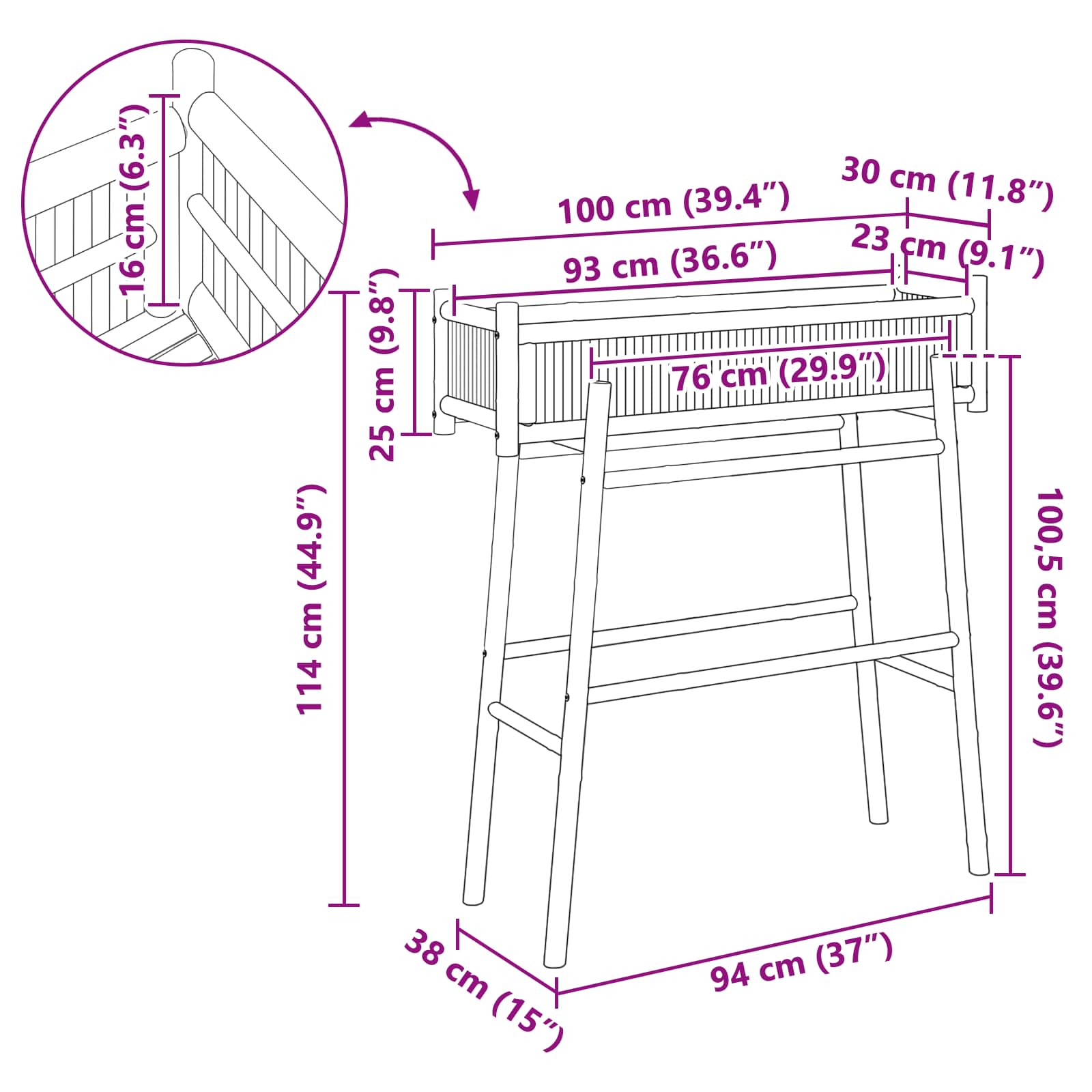 Hagepotte med holder Naturlig 100 x 38 x 114 cm Bambus vidaXL