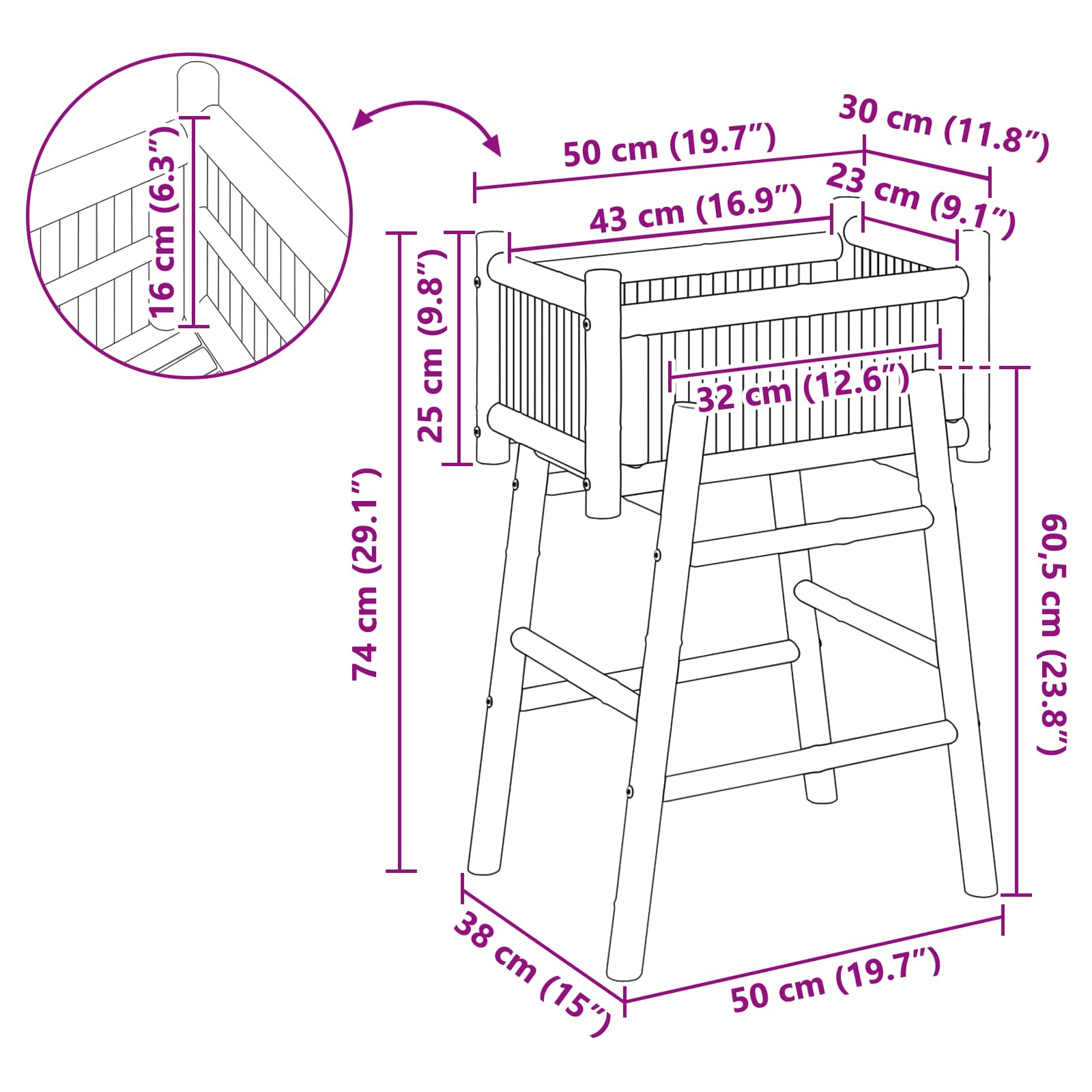 Hagepotte med holder Naturlig 50 x 38 x 74 cm Bambus vidaXL