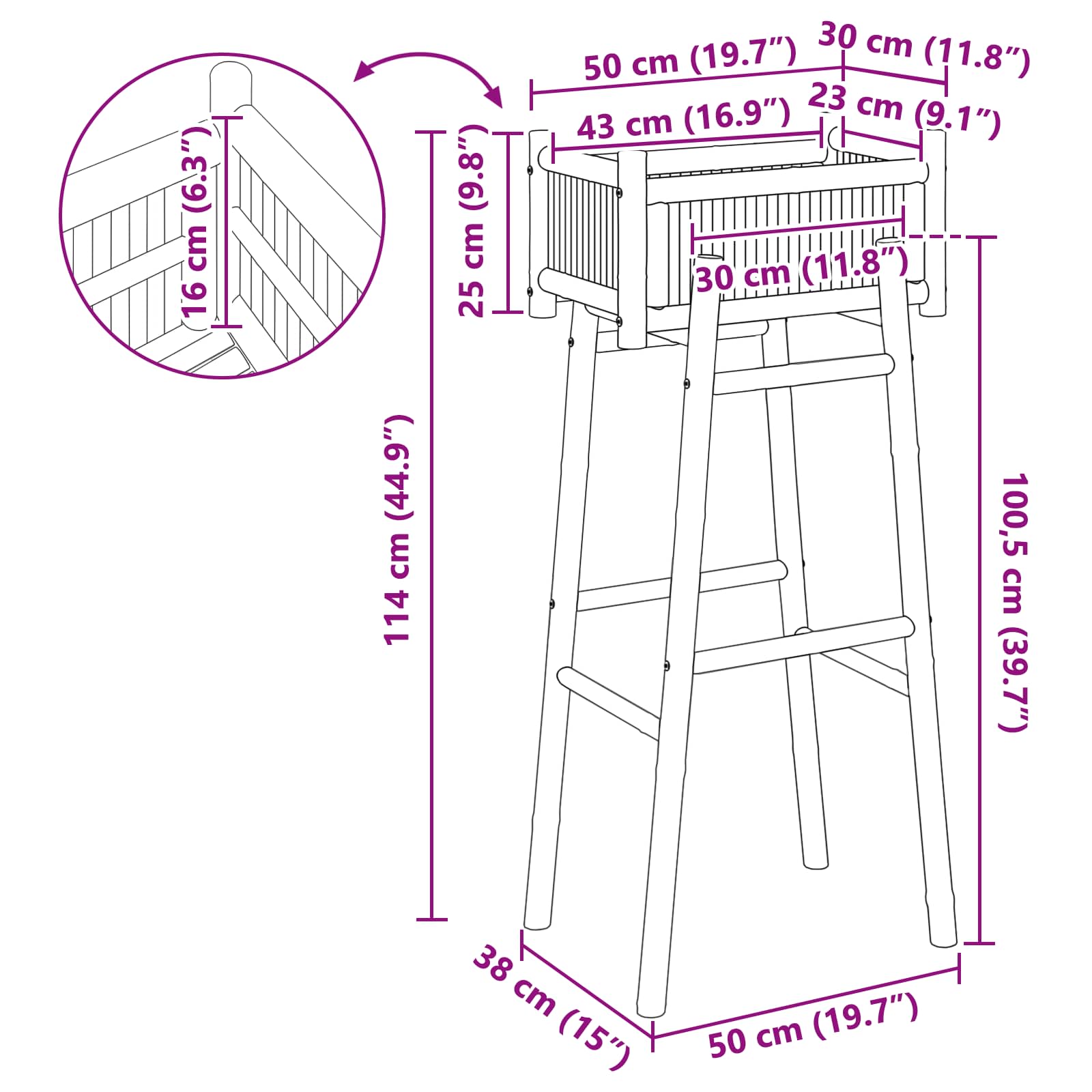 Hagepotte med holder Naturlig 50 x 38 x 114 cm Bambus vidaXL