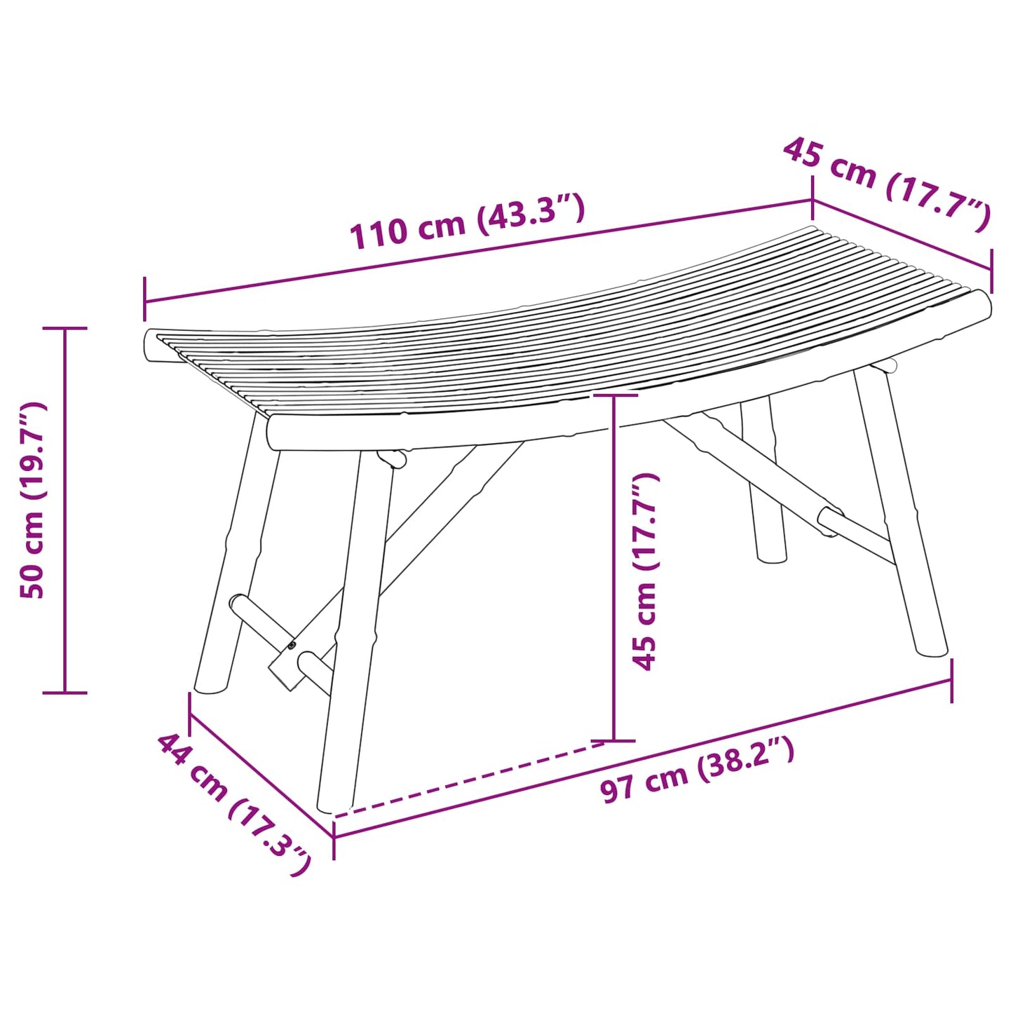 Hagebenk Naturlig 110 x 45 x 50 cm Bambus vidaXL