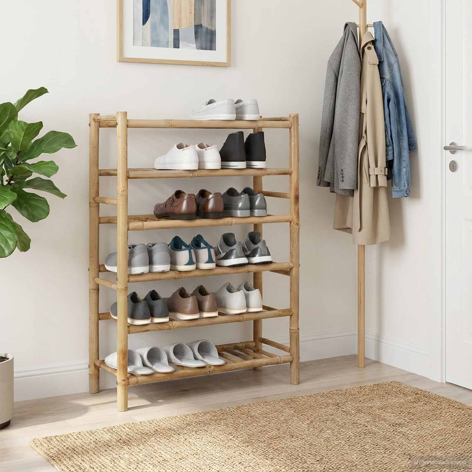 Sko Hylle med hylle med lagring Naturlig 68 x 28 x 96 cm Bambus vidaXL