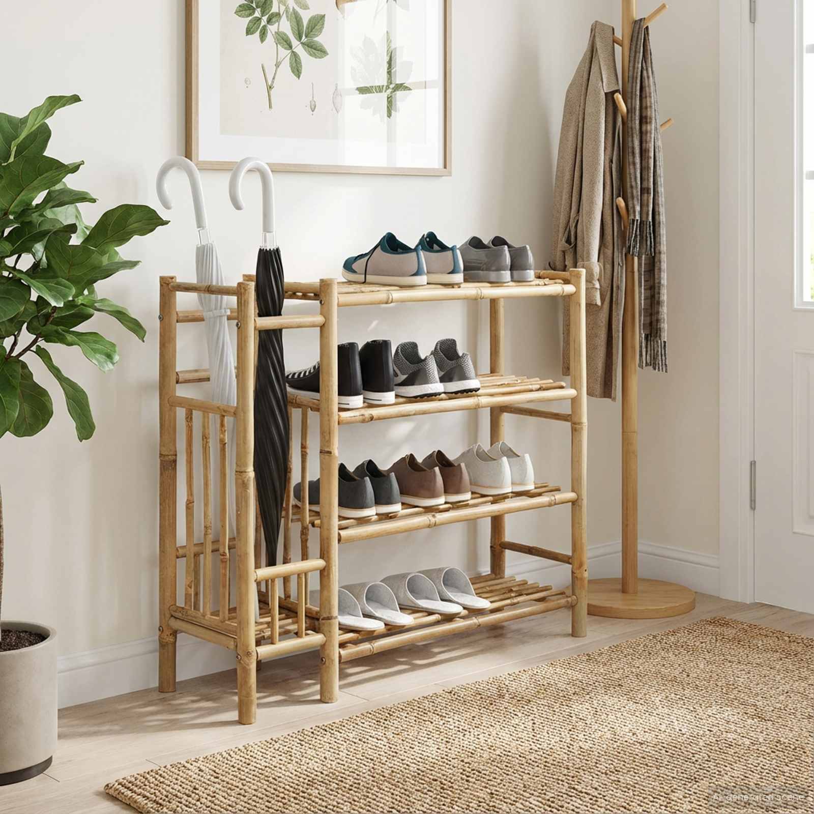 Sko Hylle med hylle med lagring Naturlig 88 x 27 x 80 cm Bambus vidaXL