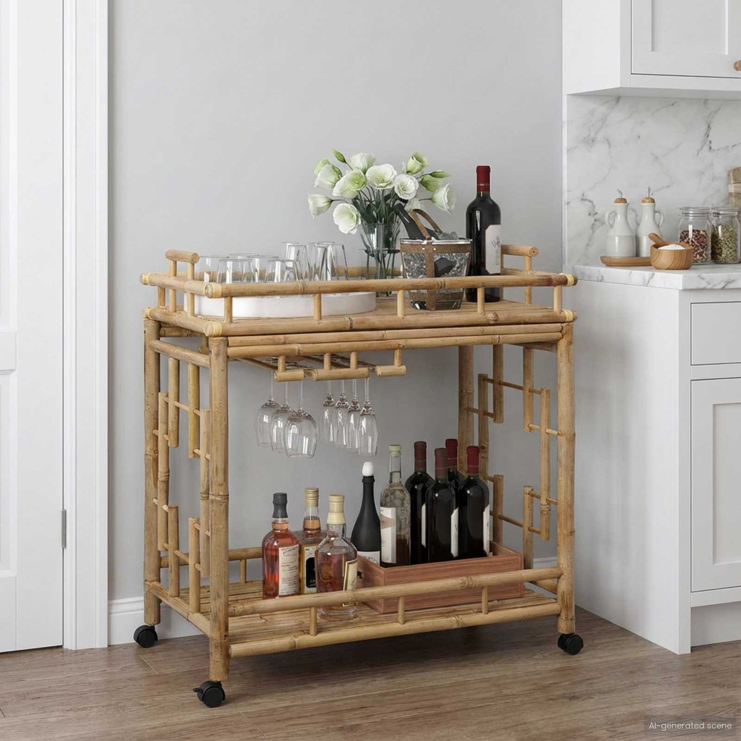 Vinstrolley med hjul Naturlig 85 x 50 x 93 cm Bambus vidaXL