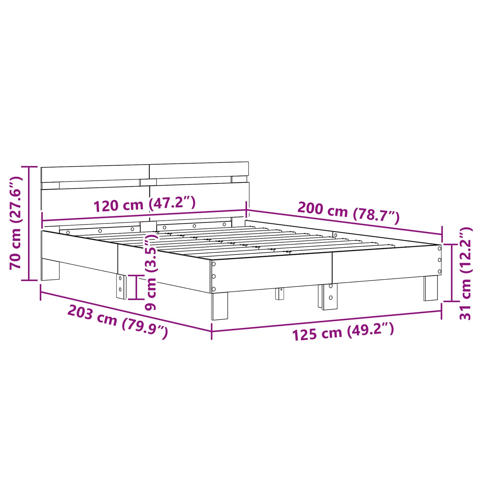Sengestamme Svart Eik 120 x 200 cm Konstruert tre vidaXL