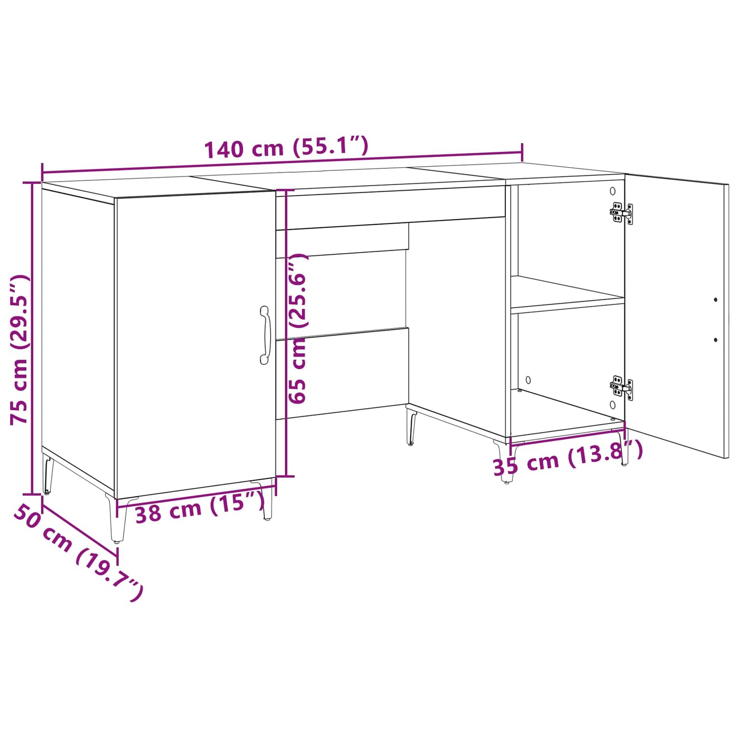 Skrivebord med dør Gammelt tre 140 x 50 x 75 cm Konstruert tre