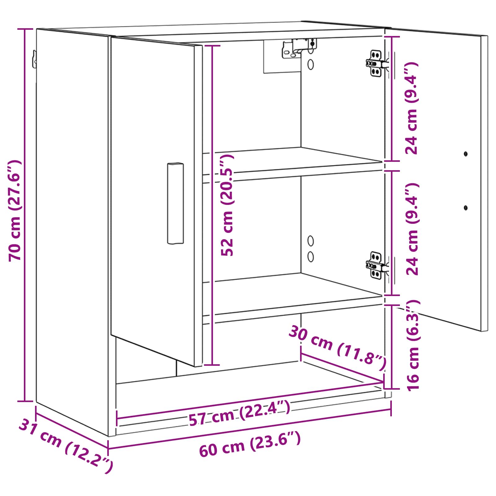 Veggskap Veggmontert Svart Eik 60 x 31 x 70 cm Konstruert tre vidaXL