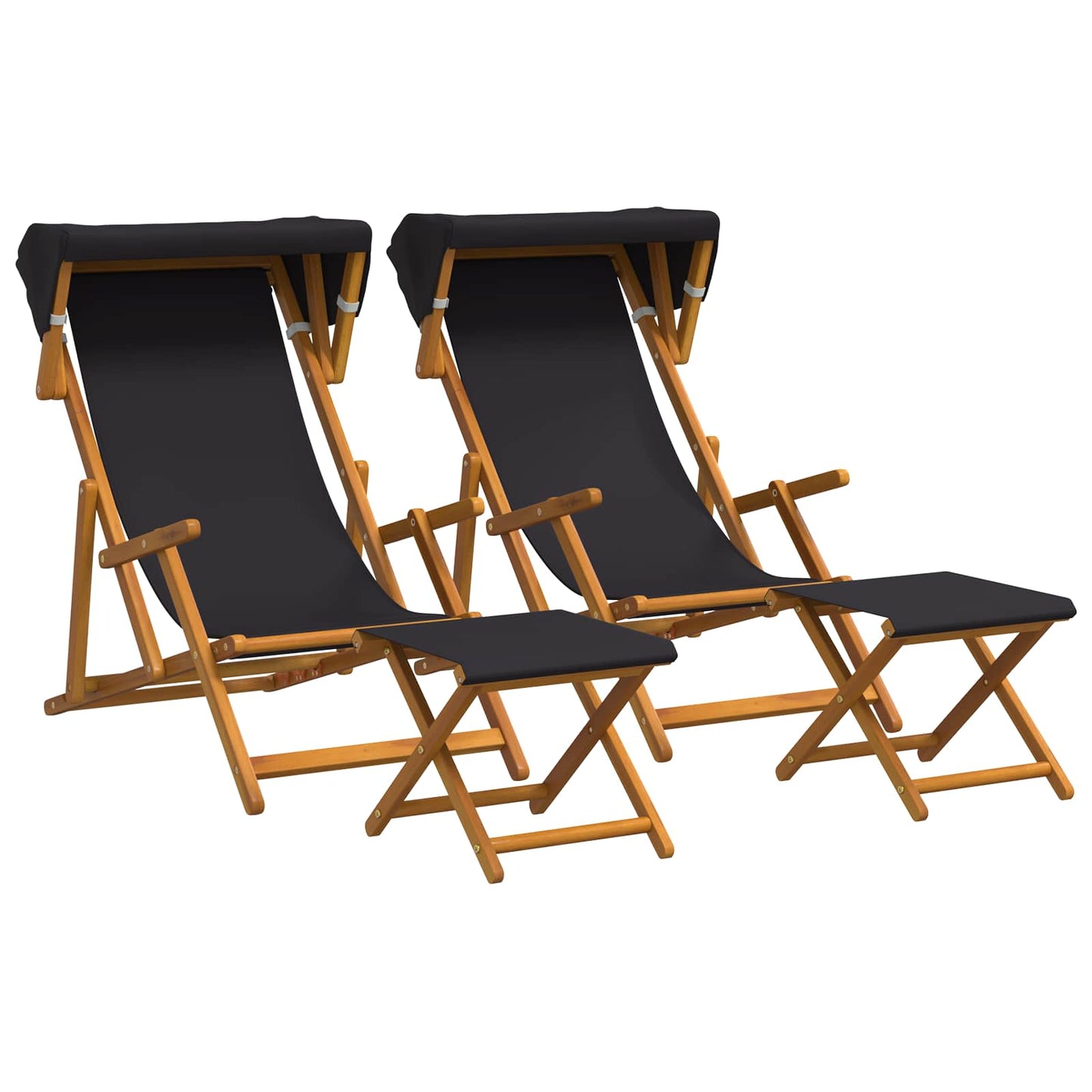 Hage Stol 4 pcs 3 Posisjon Solid Eucalyptus Tre Svart