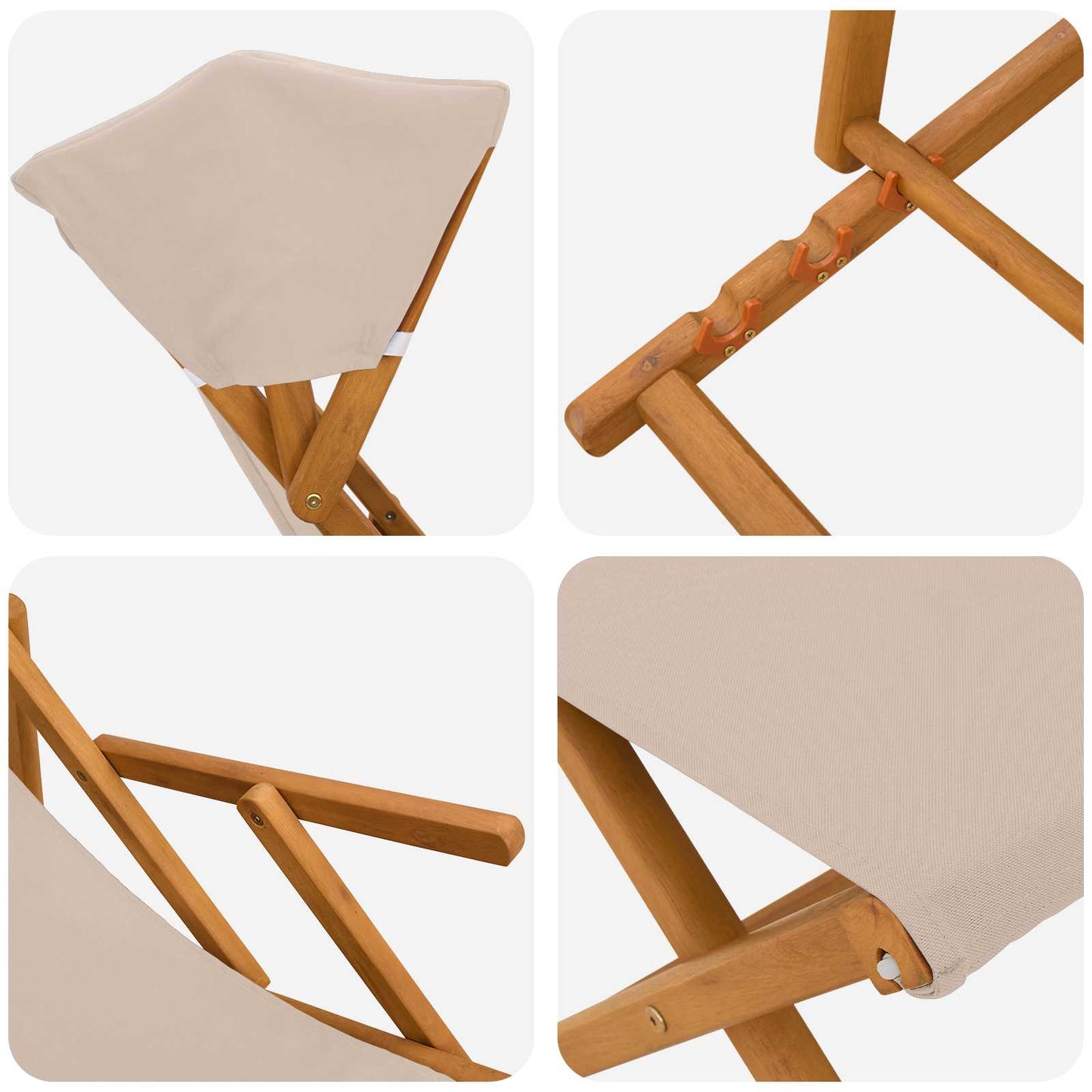 Hage Stol 4 pcs 3 Posisjon Solid Eucalyptus Tre Beige