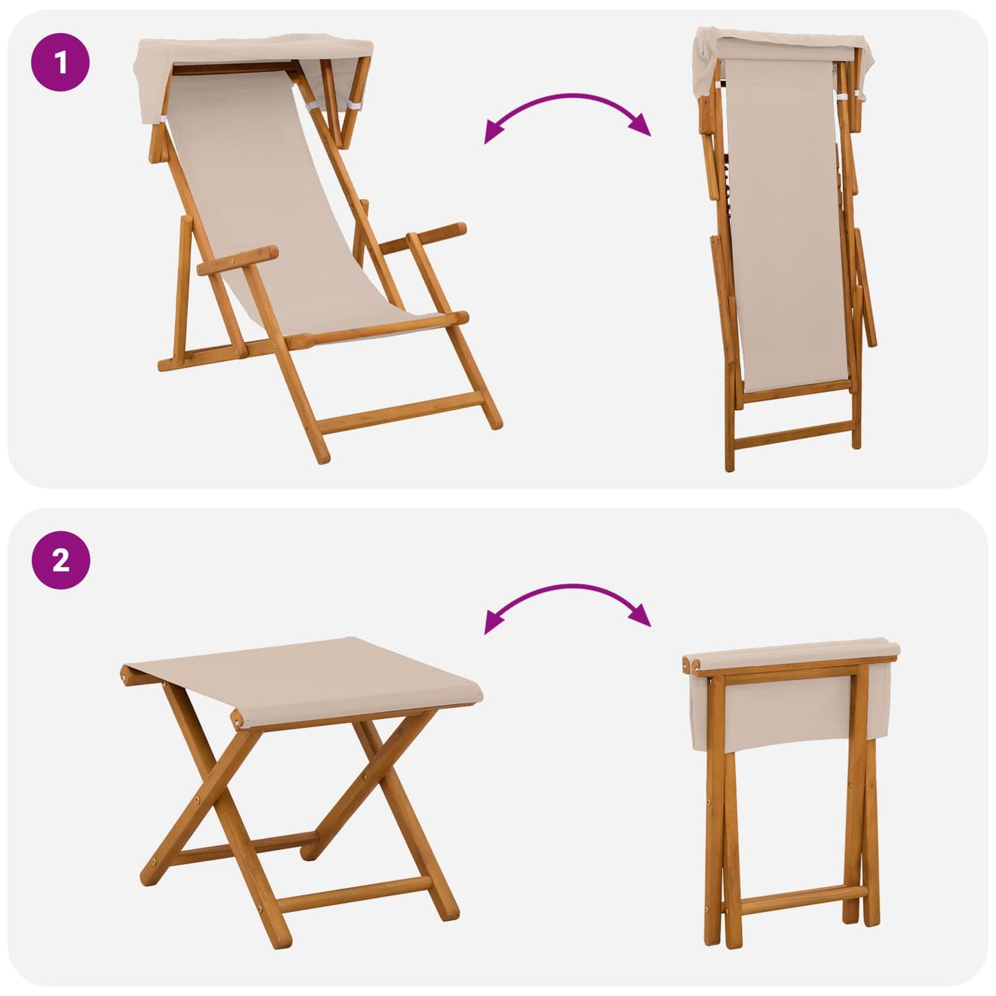 Hage Stol 4 pcs 3 Posisjon Solid Eucalyptus Tre Beige