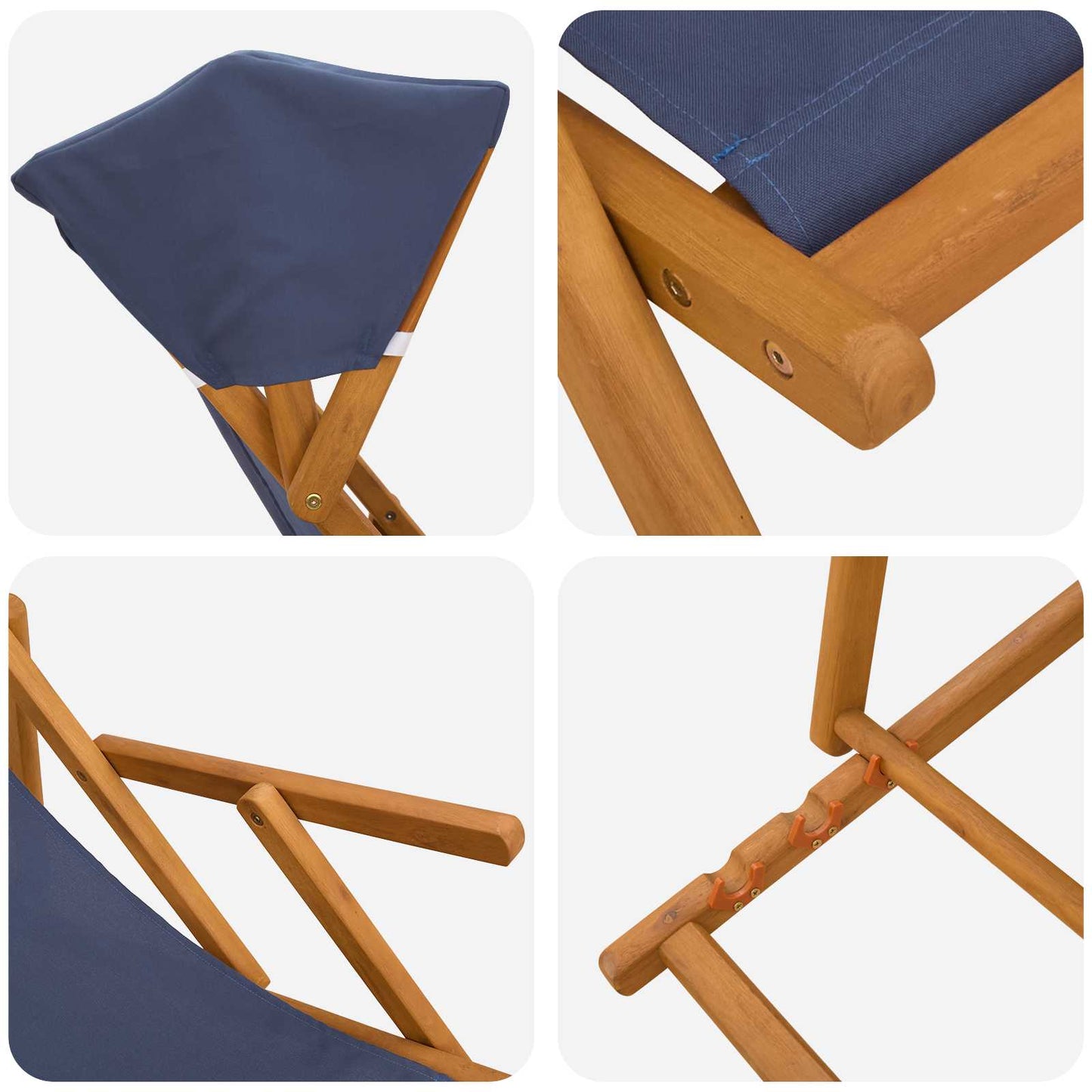 Hage Stol 2 pcs 3 Posisjon Solid Eucalyptus Tre Blå