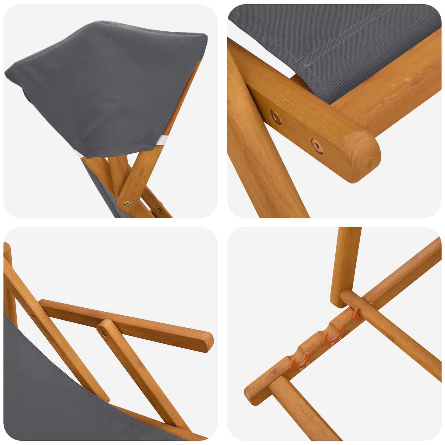 Hage Stol 2 pcs 3 Posisjon Solid Eucalyptus Tre Grå