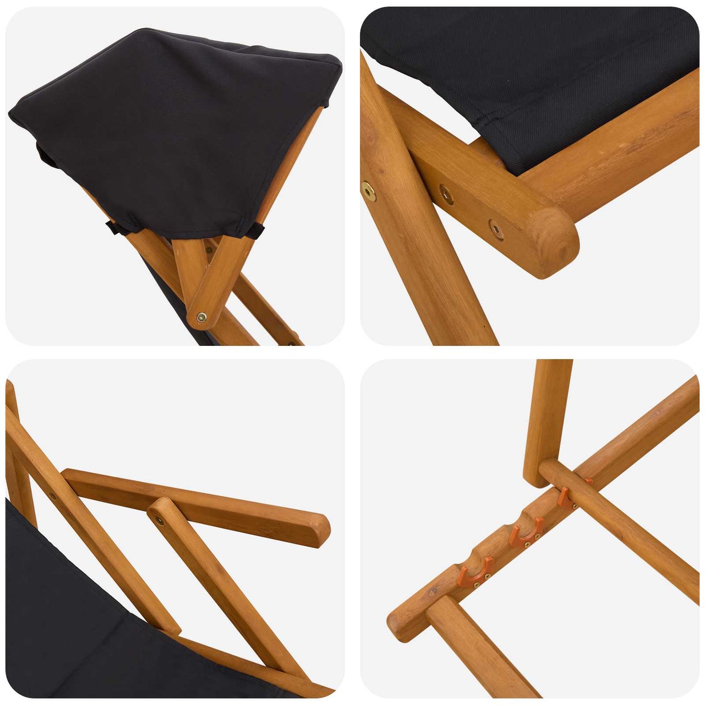Hage Stol 2 pcs 3 Posisjon Solid Eucalyptus Tre Svart