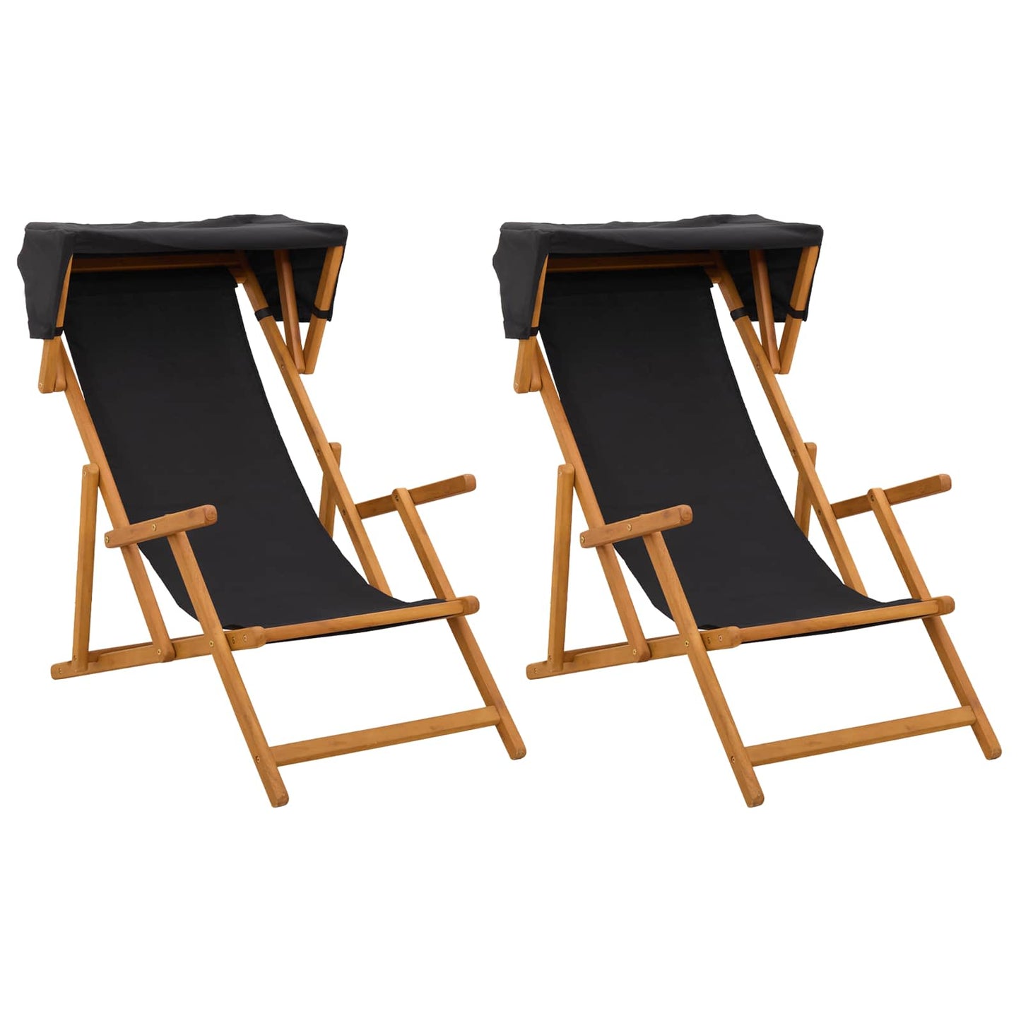 Hage Stol 2 pcs 3 Posisjon Solid Eucalyptus Tre Svart