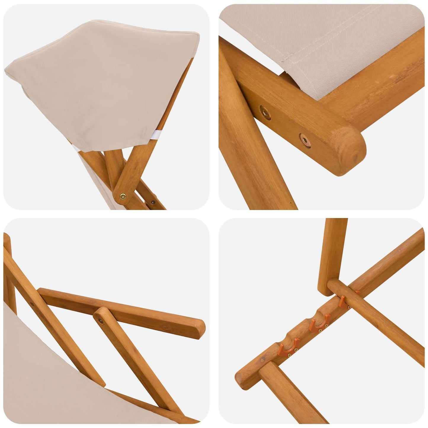 Hage Stol 2 pcs 3 Posisjon Solid Eucalyptus Tre Beige