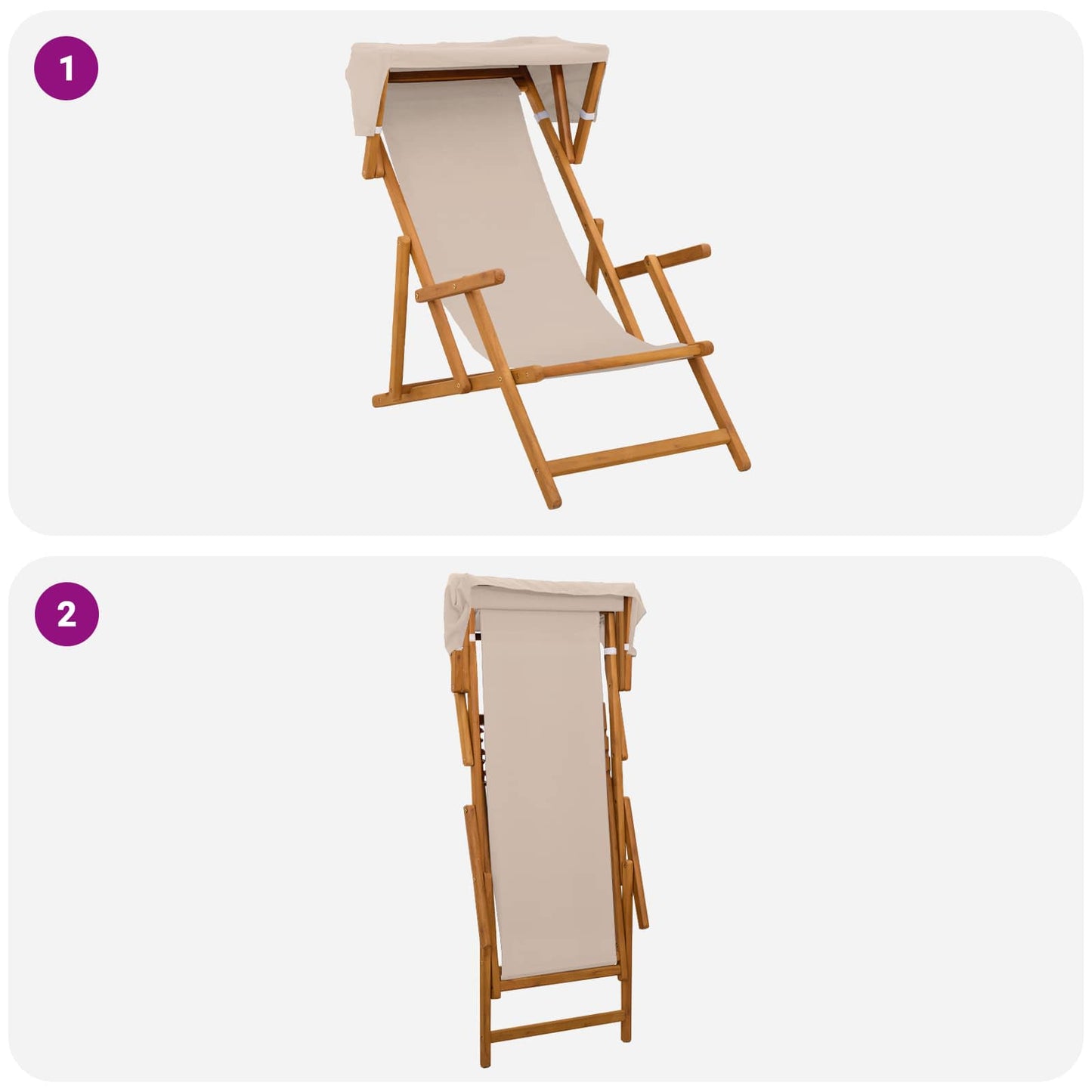 Hage Stol 2 pcs 3 Posisjon Solid Eucalyptus Tre Beige