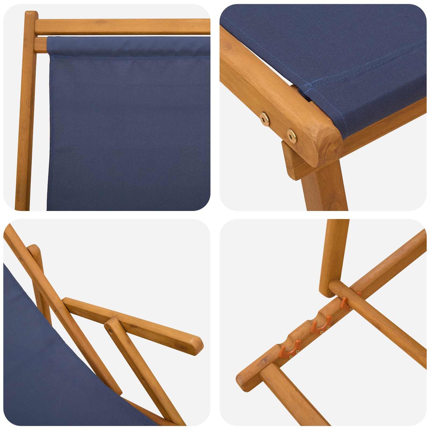 Sammenleggbar solstol 2 pcs 3 Posisjon Solid Eucalyptus Tre Blå