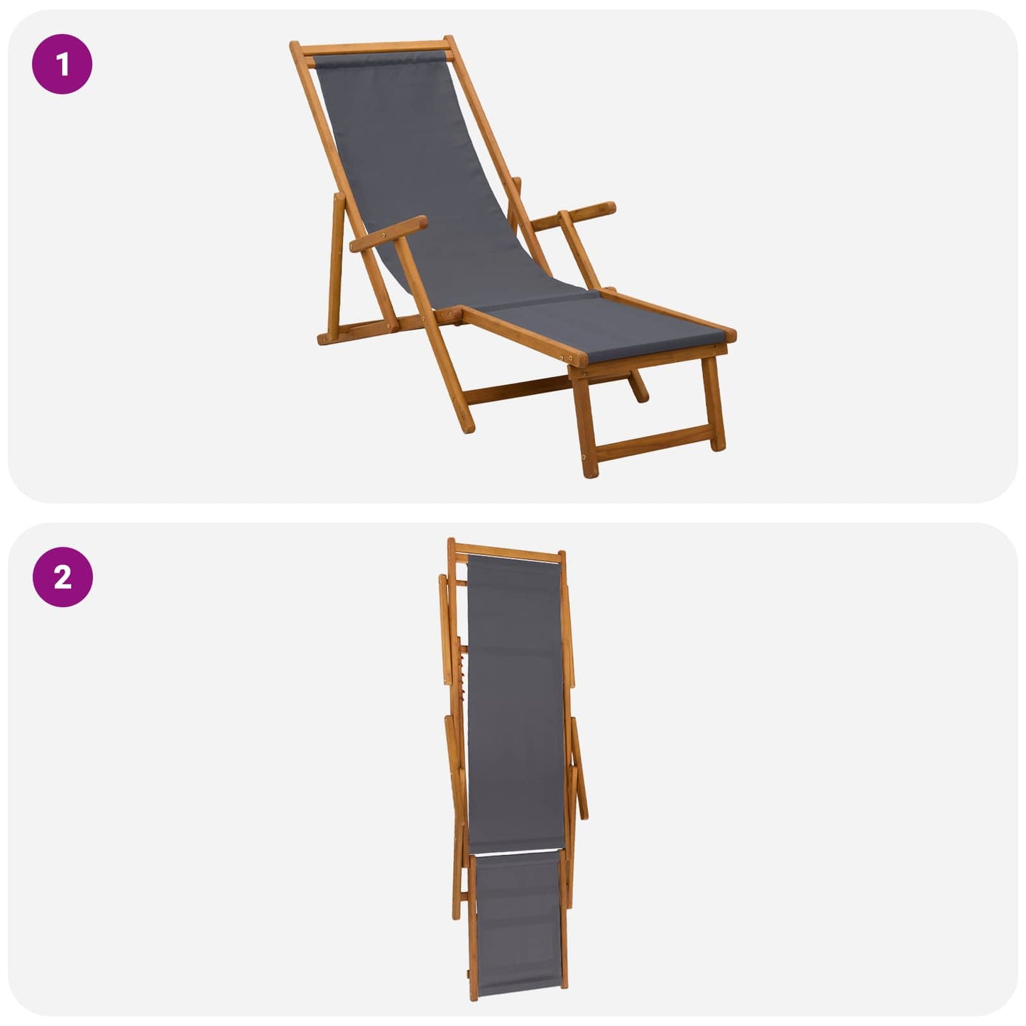 Sammenleggbar solstol 2 pcs 3 Posisjon Solid Eucalyptus Tre Grå