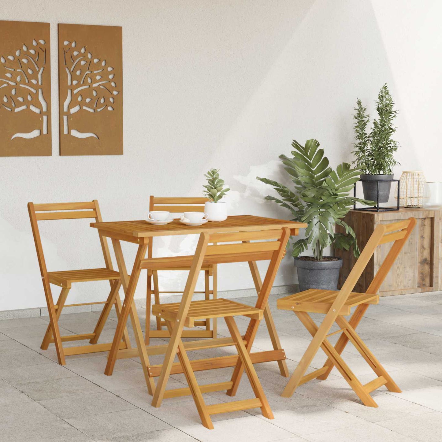 Foldbare Hage Stoler 4 pcs Naturlig 40 x 53 x 80 cm