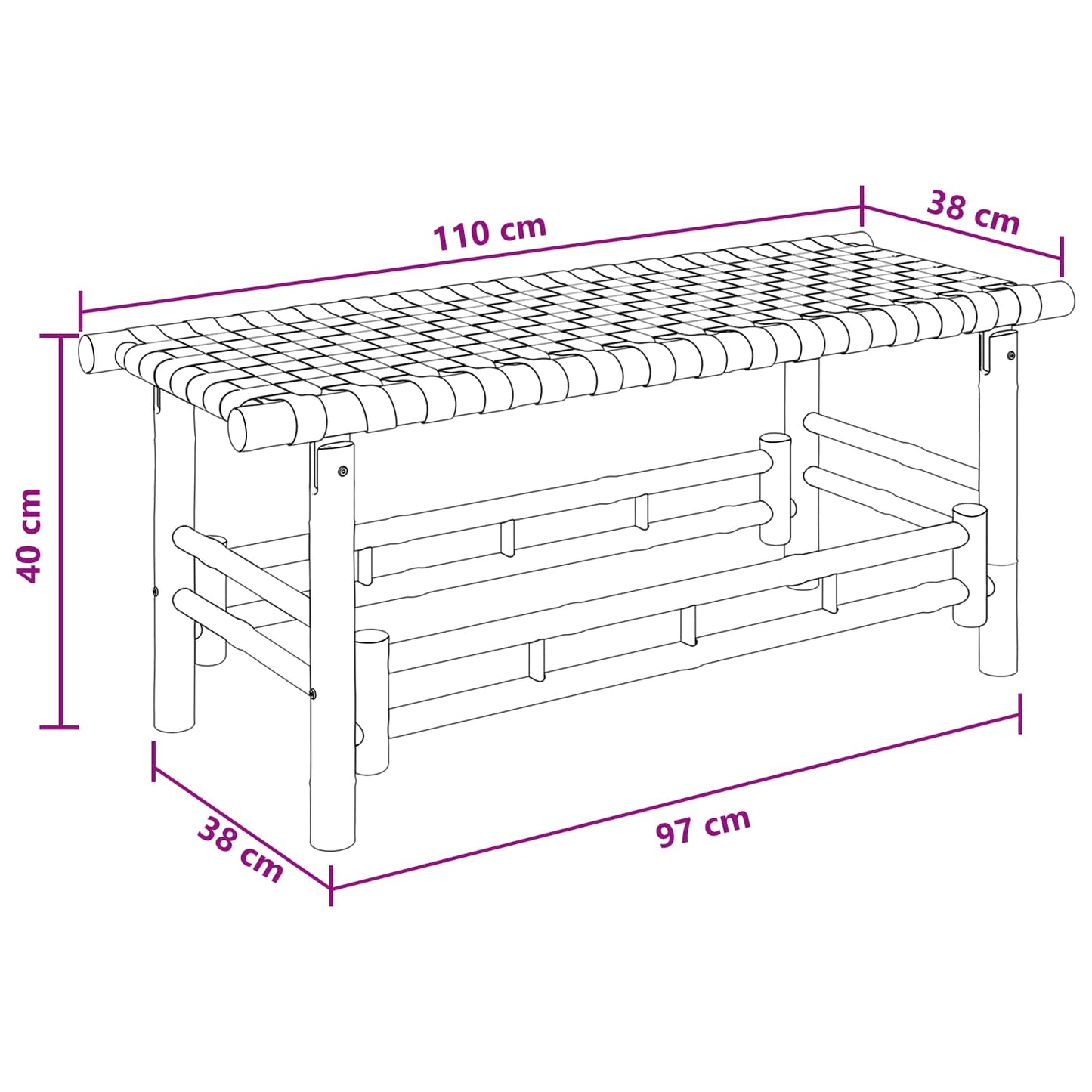 Hagebenk 110 x 38 x 40 cm Bambus Naturlig Rektangulær