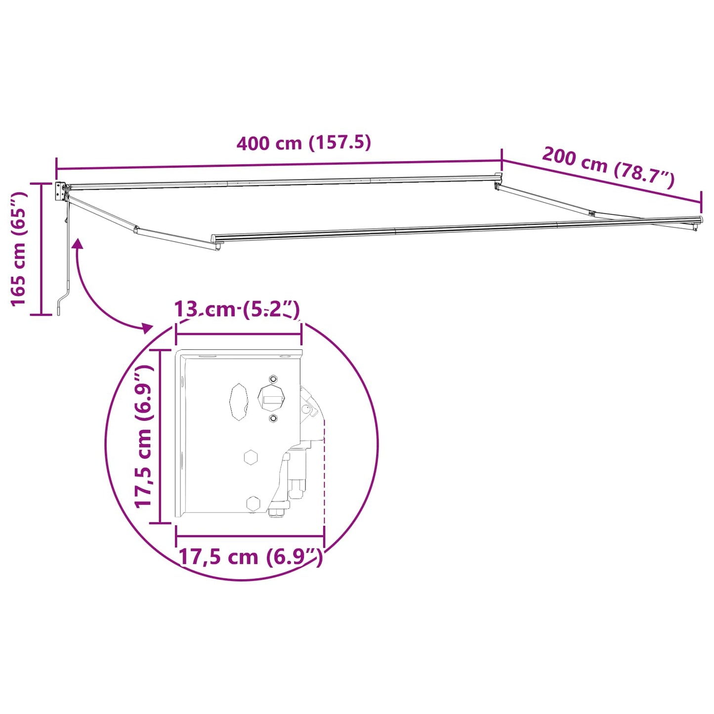 Elektrisk uttrekkbar markiseramme Hvit 4 x 2 m Aluminium