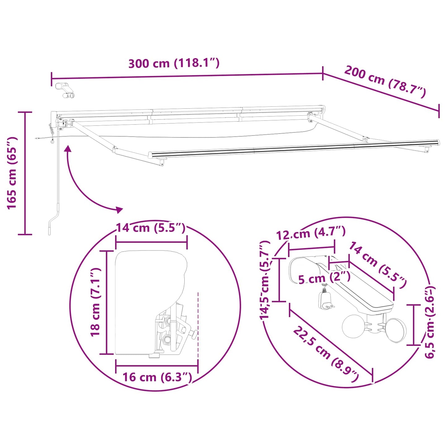 Elektrisk markisedukke med LED Hvit 3 x 2 m Aluminium