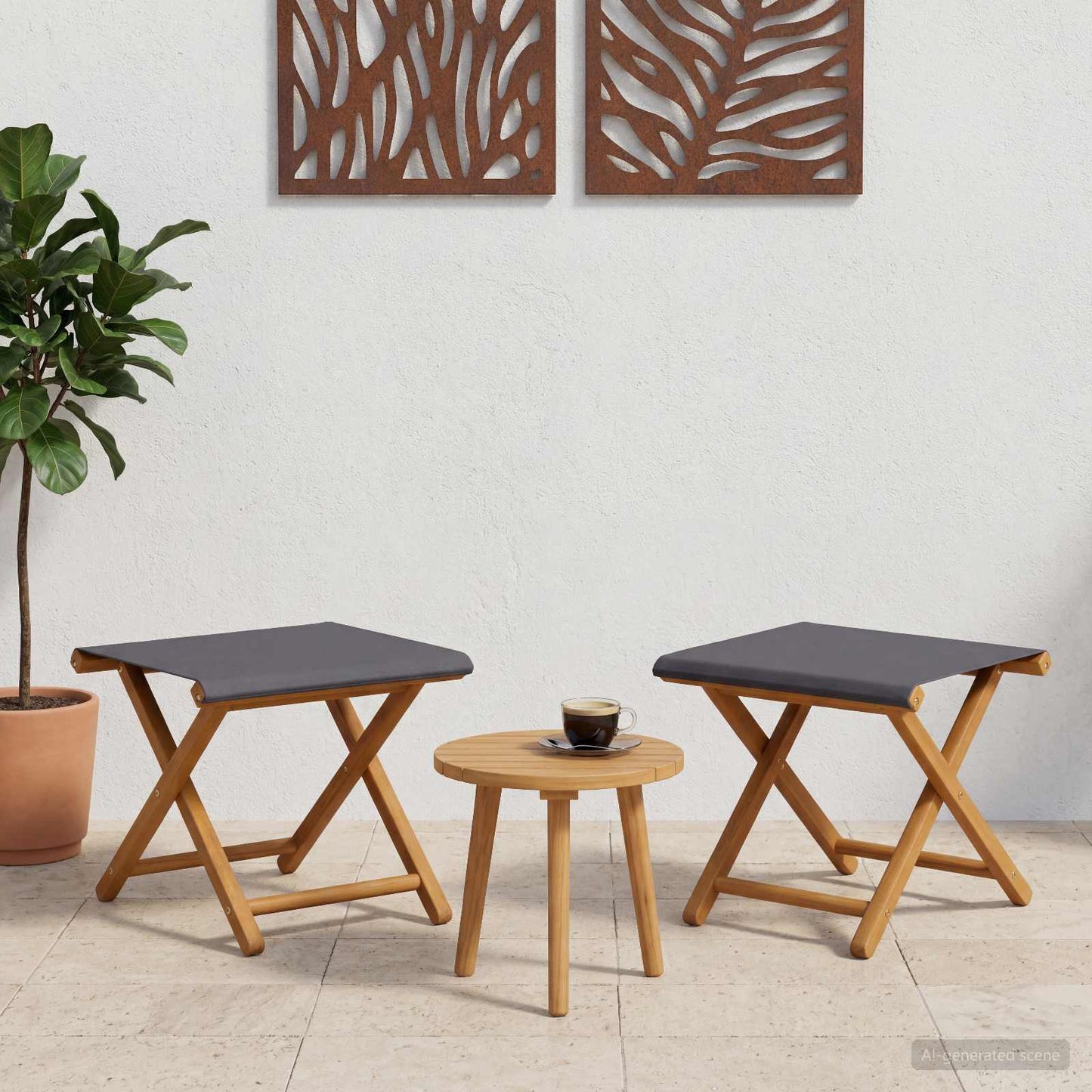 Hage Stol 2 pcs Solid Eucalyptus Tre Grå
