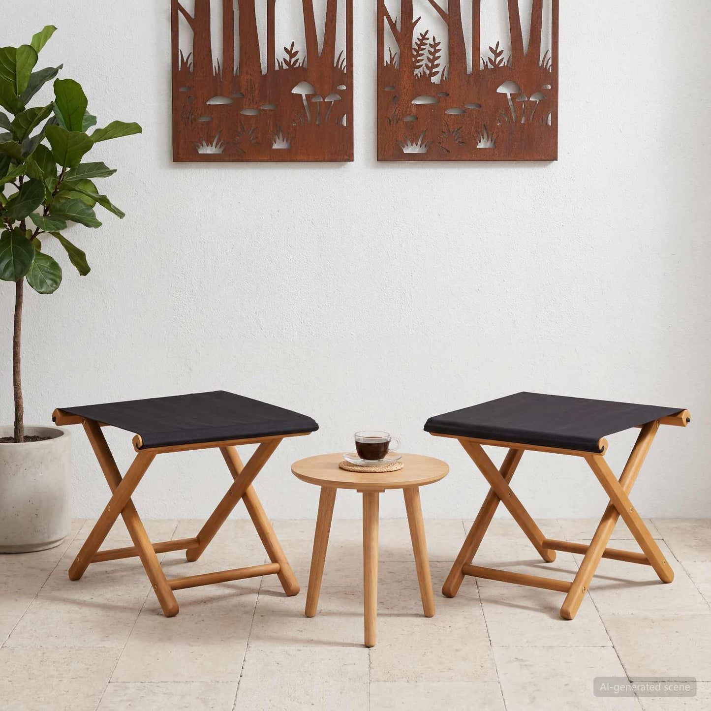 Hage Stol 2 pcs Solid Eucalyptus Tre Svart