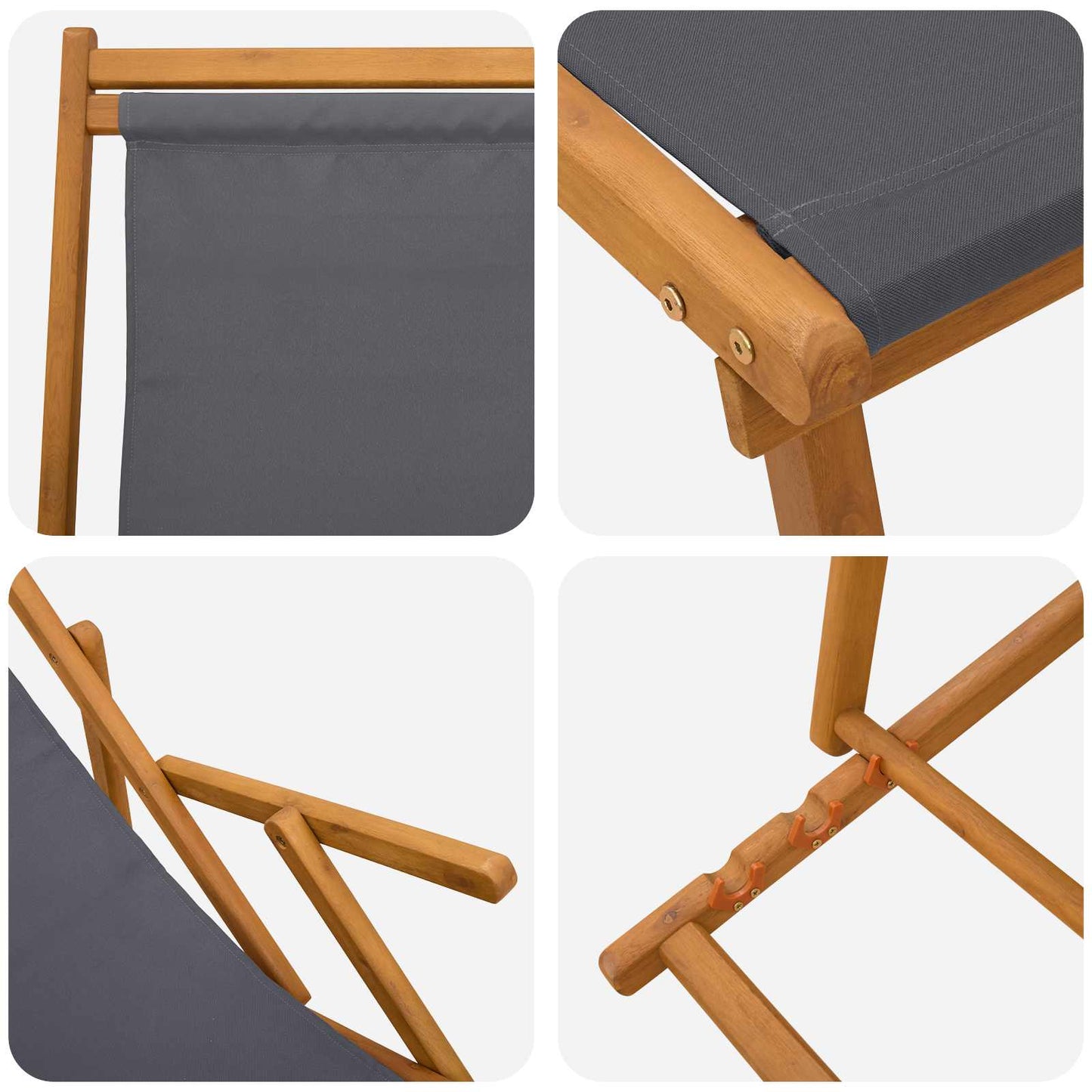 Sammenleggbar solstol 3 Posisjon Solid Eucalyptus Tre Grå