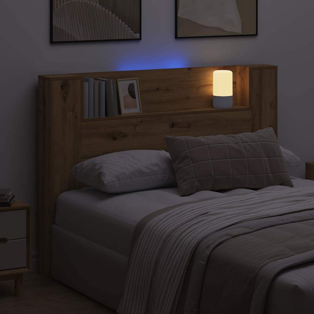 Lagringshodegavl med LED Artisan eik Konstruert tre