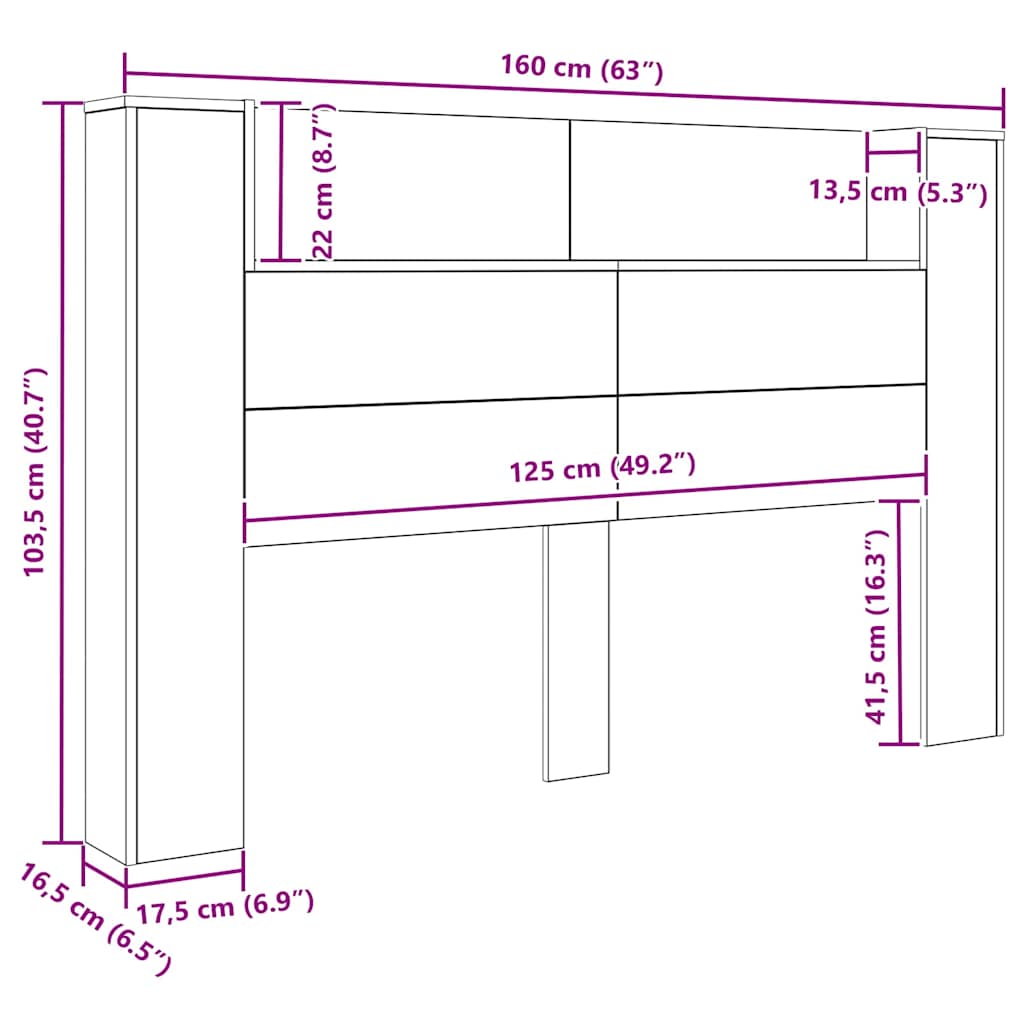 Hodegavl med hylle Svart Eik 160 x 17 x 104,5 cm Konstruert tre