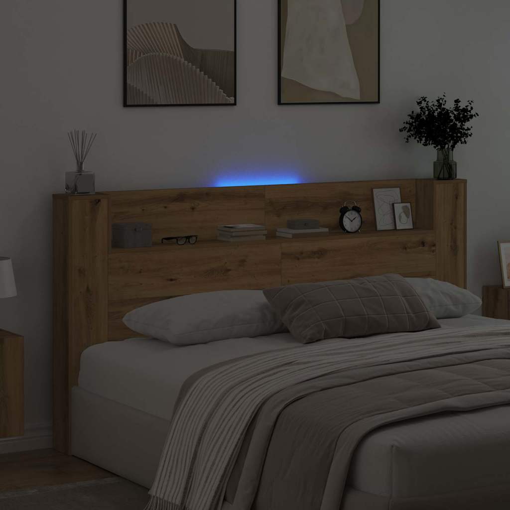 Lagringshodegavl med LED Artisan eik Konstruert tre
