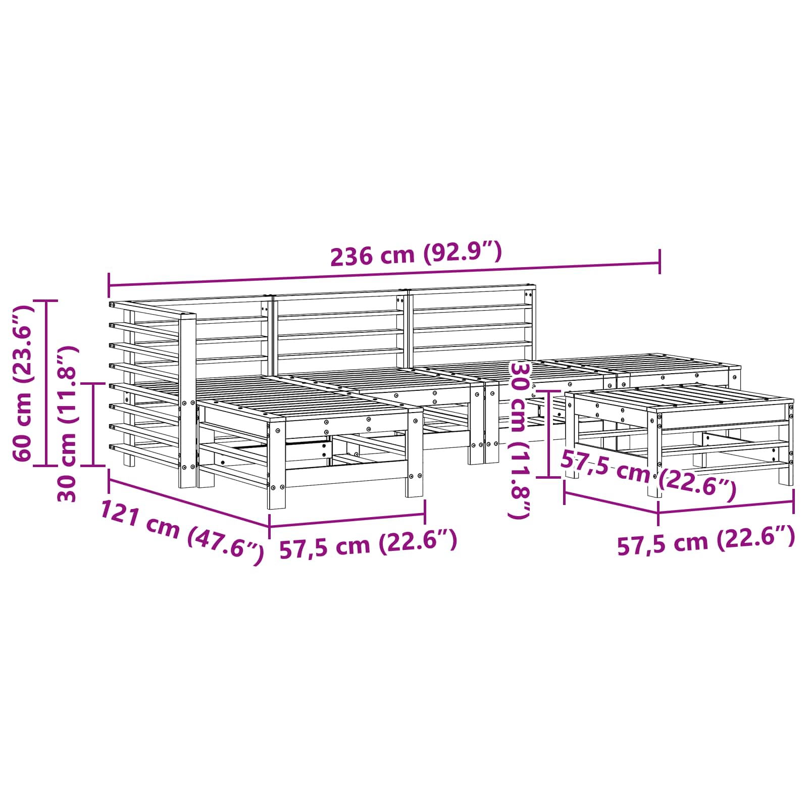 Hage lounge sett 5 pcs VoksBrun Massiv furu vidaXL