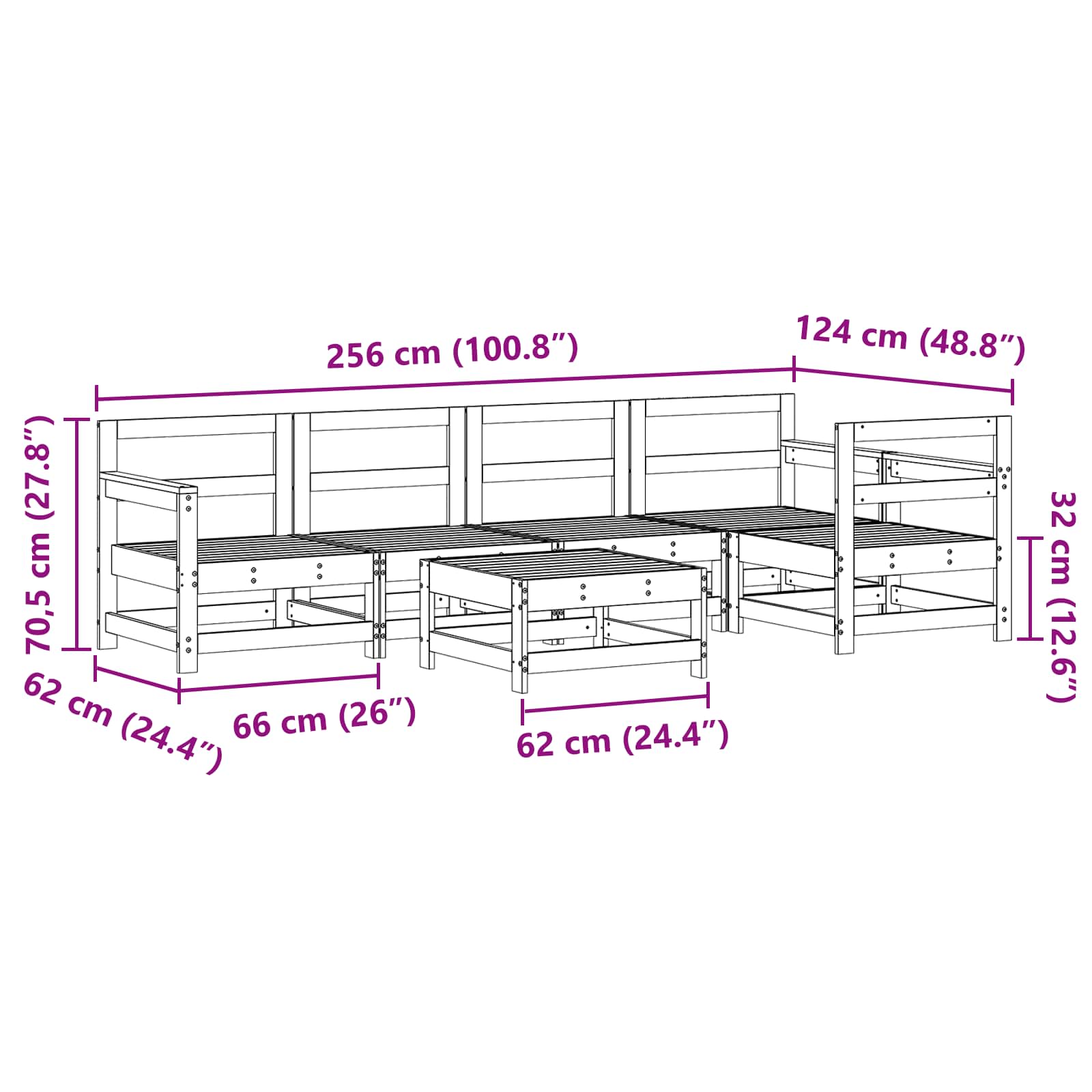 Hage lounge sett 6 pcs VoksBrun Massiv furu vidaXL
