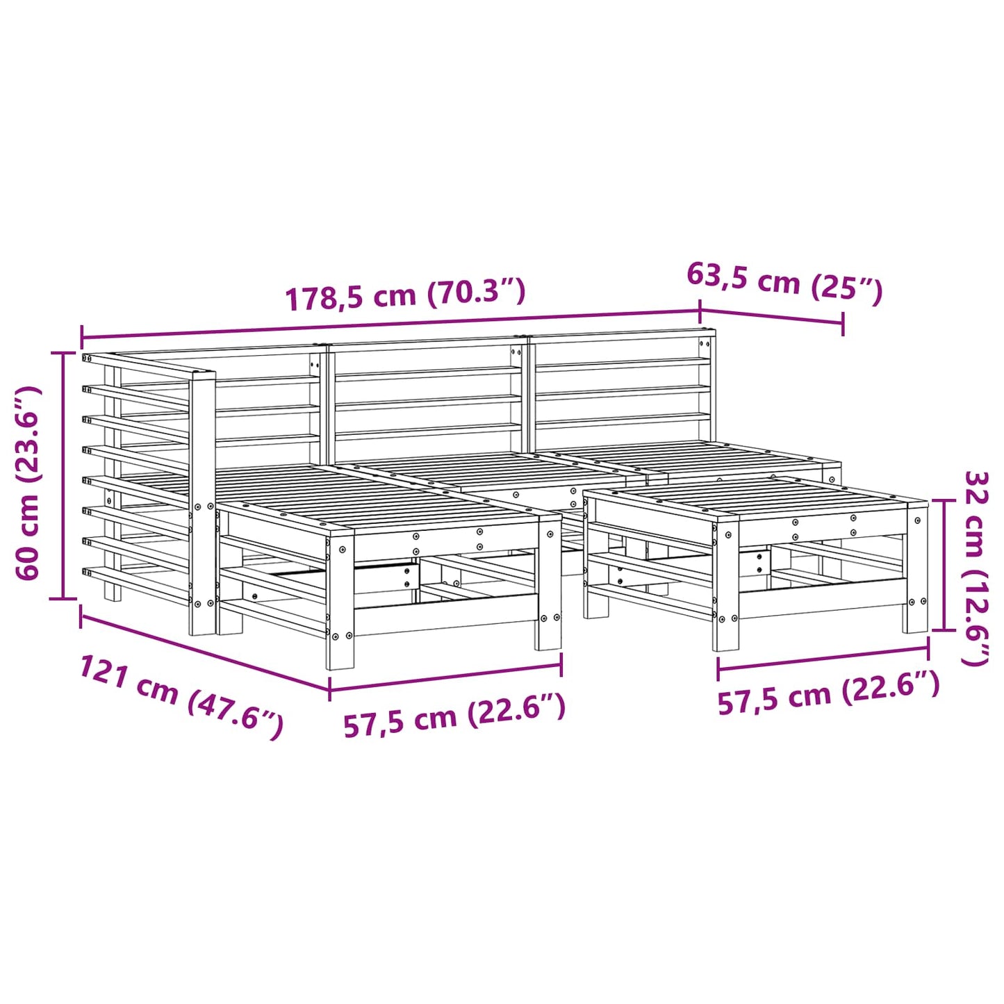 Hage lounge sett 5 pcs VoksBrun Massiv furu