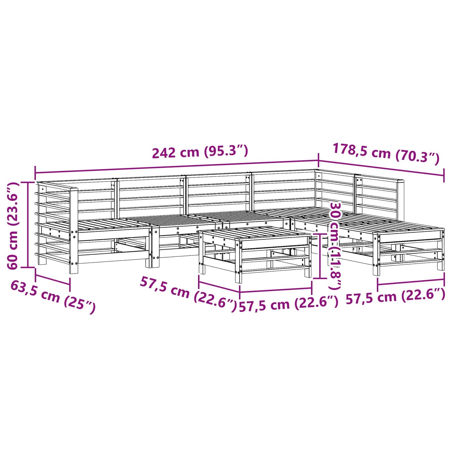 Hage lounge sett 7 pcs VoksBrun Massiv furu vidaXL