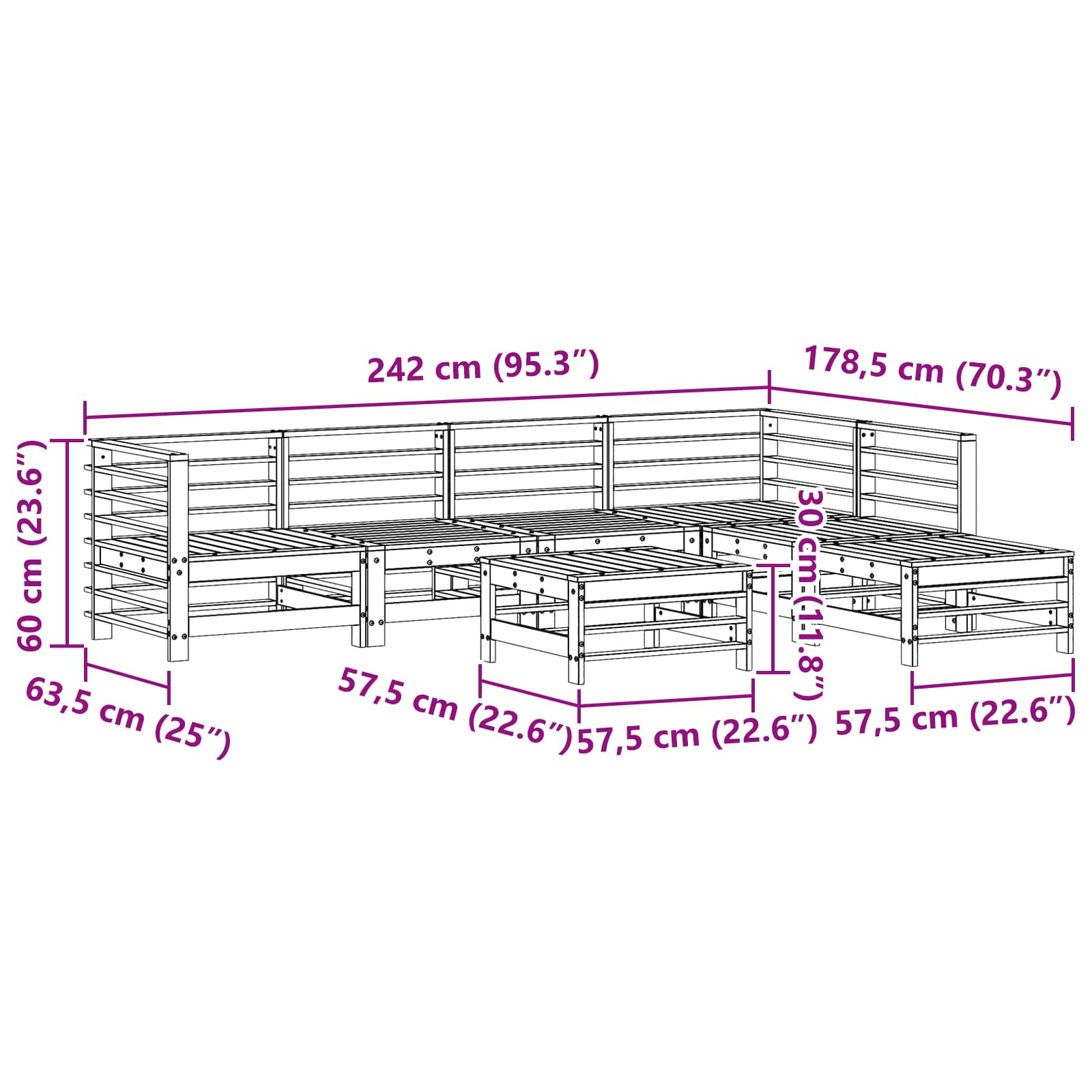 Hage lounge sett 7 pcs VoksBrun Massiv furu vidaXL
