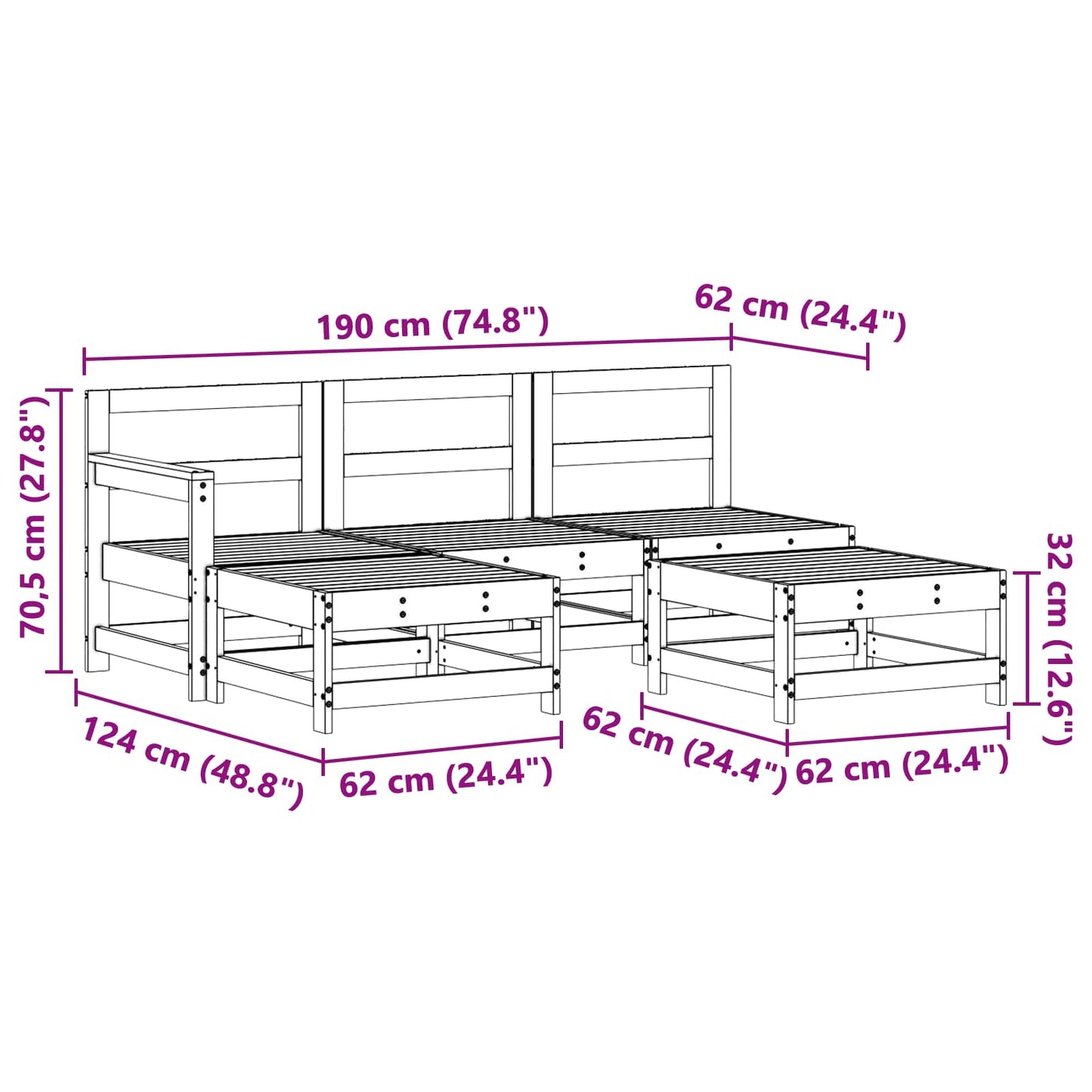 Hage lounge sett 5 pcs VoksBrun Massiv furu