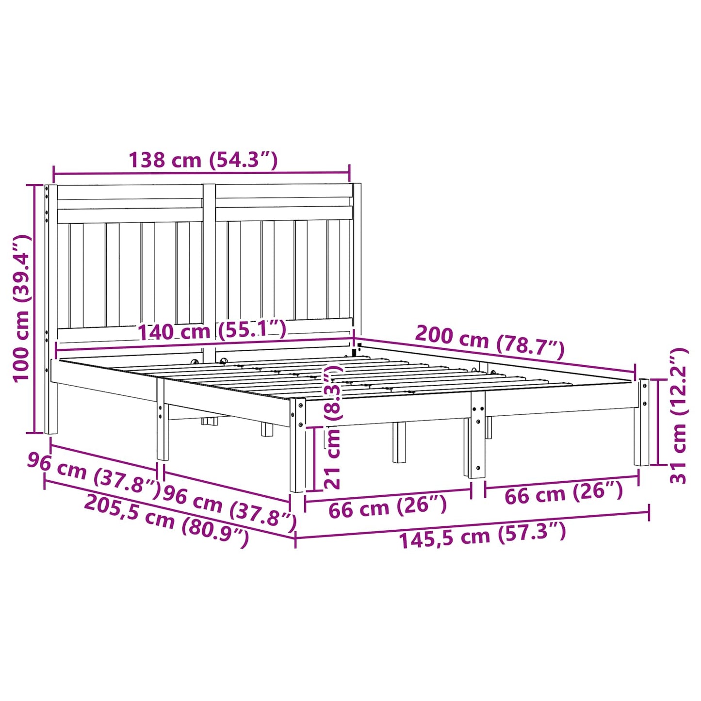 Sengestamme Vokset Brun 205,5 x 145,5 x 100 cm Massiv furu