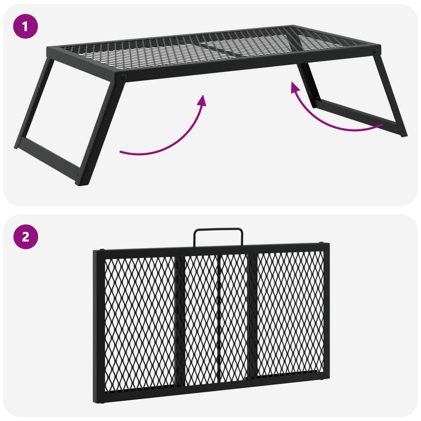 Sammenleggbar Campinggrill Svart 58 x 31 x 2 cm Legert stål